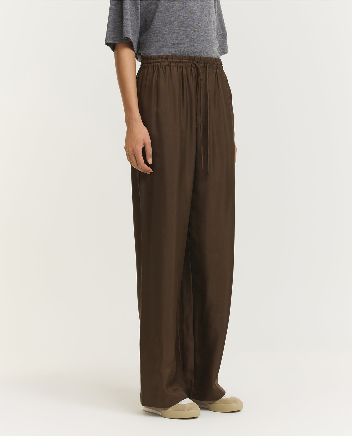 Zijden Wijde Broek - Donkerbruin