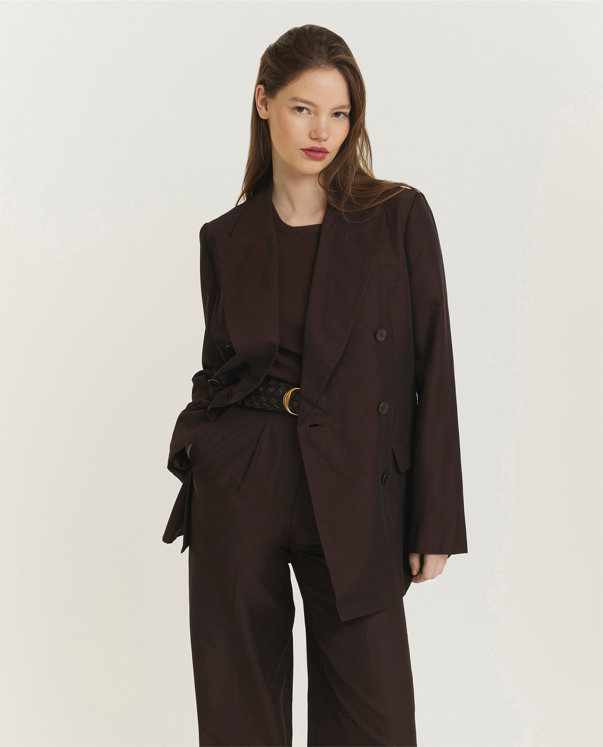 Zijde Mix Blazer - Bruin