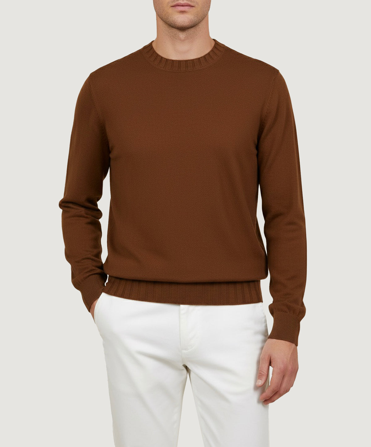 Cashmere Ronde Hals Trui - Bruin