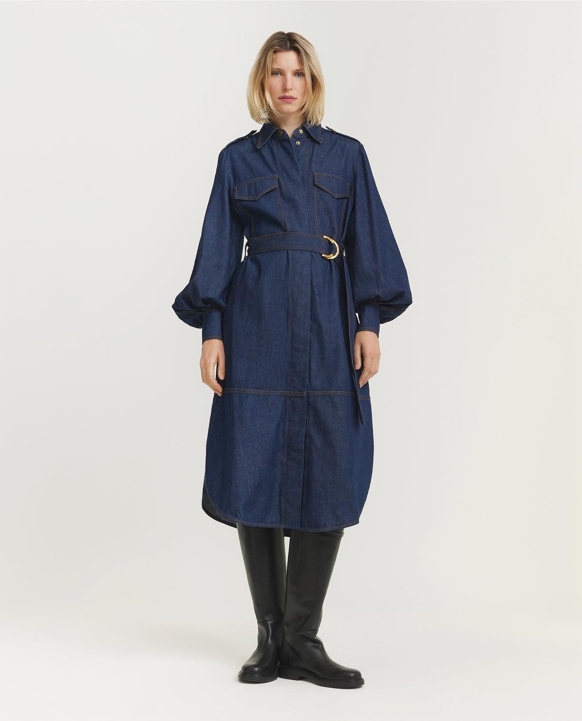 Denim Cargo Midi Jurk - Donkerblauw