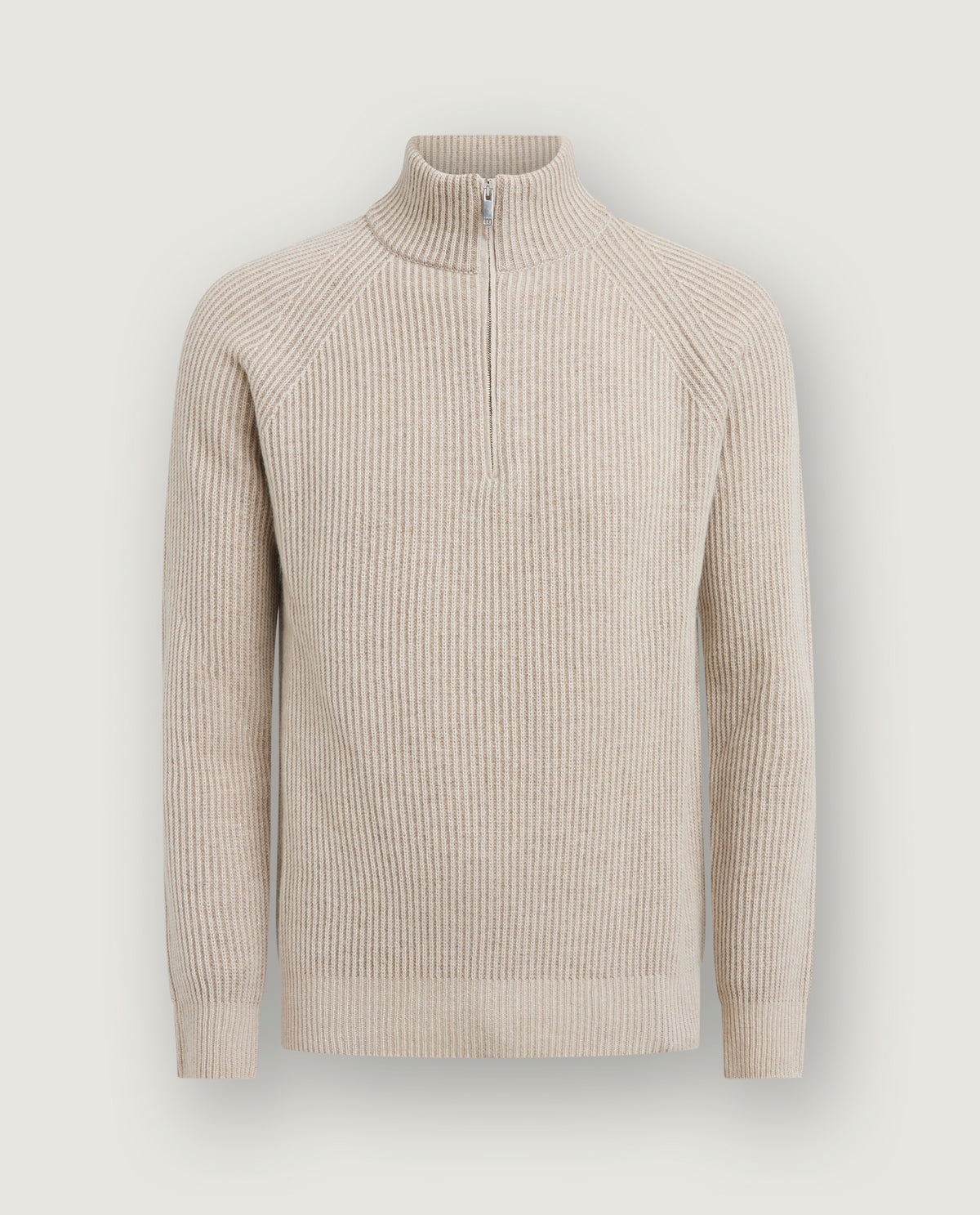 Cashmere Rib Half-Zip Trui - Lichtbruin