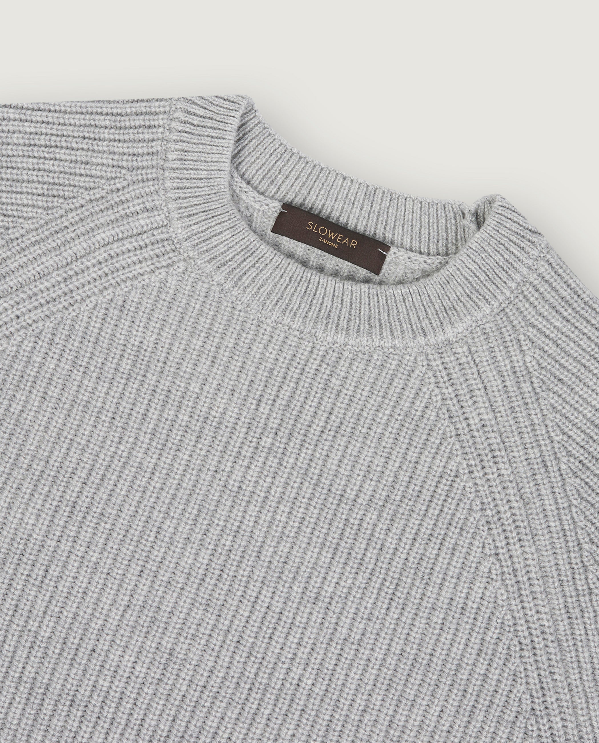 Cashmere Rib Trui - Lichtgrijs