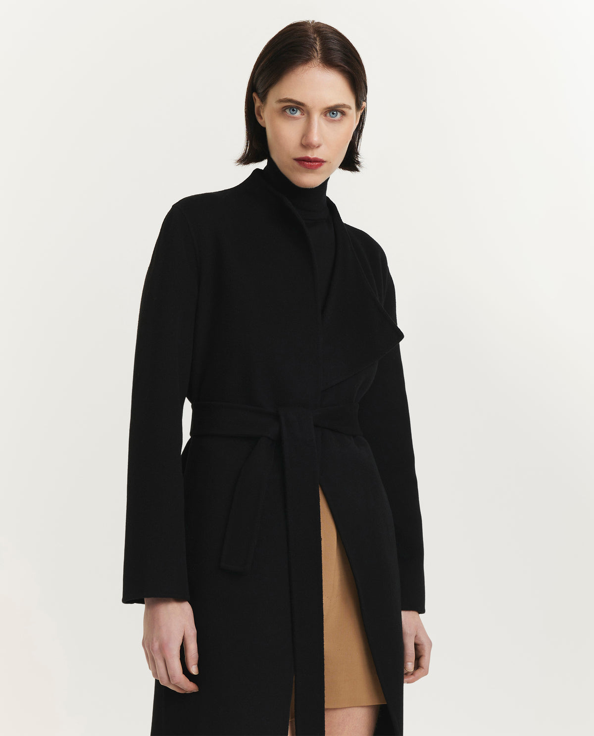 Halflange double face cashmere jas - Zwart