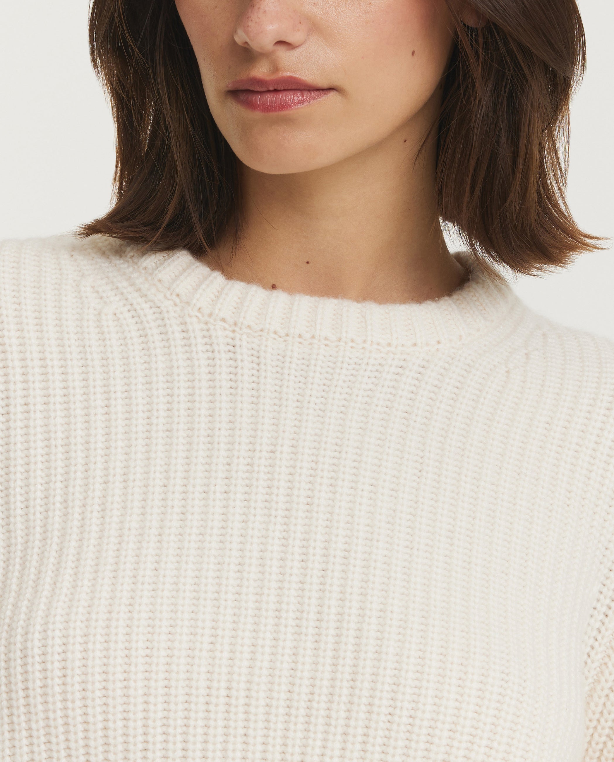 Wol Cashmere Rib Trui - Ecru