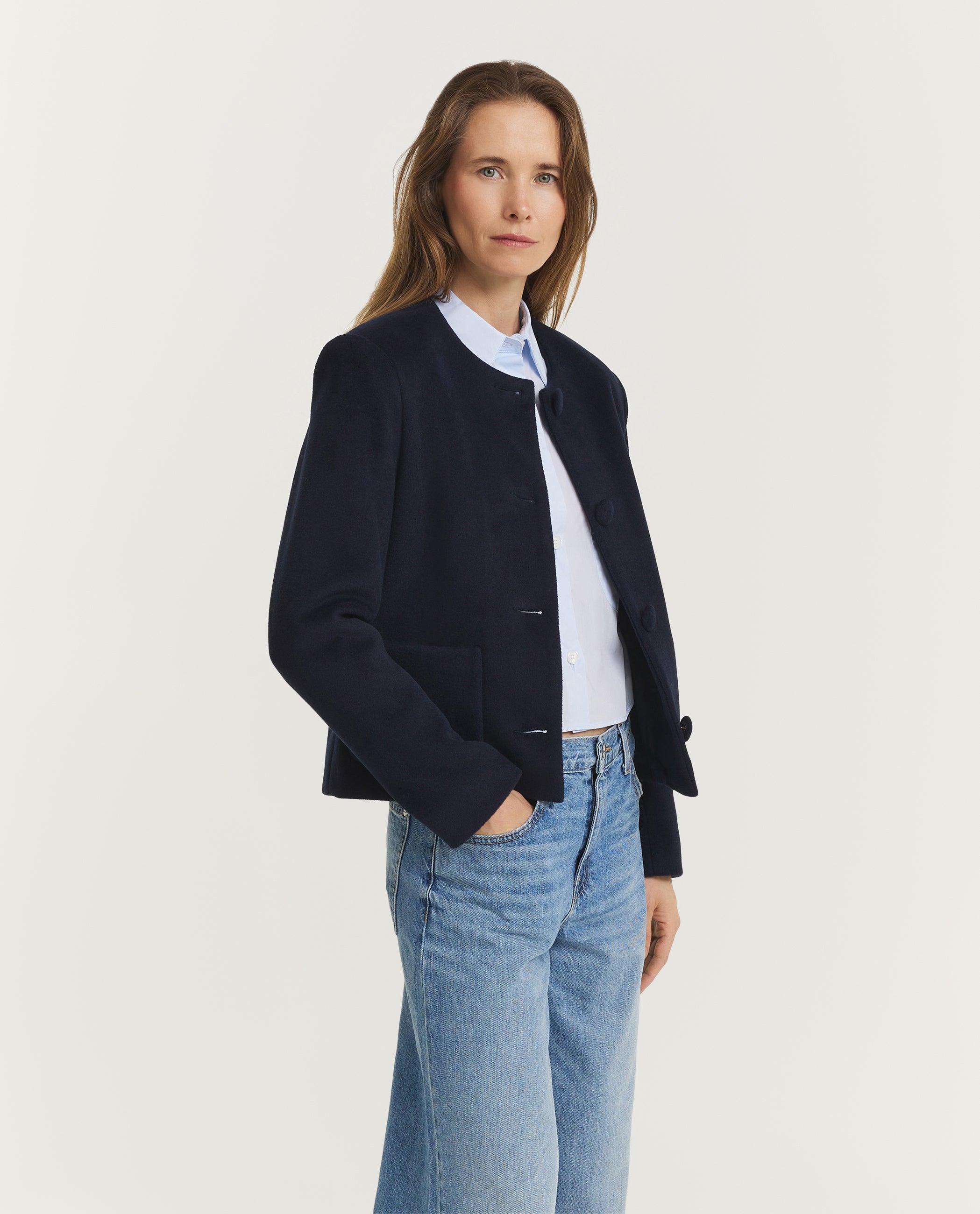 Open Kraag Jasje - Donkerblauw