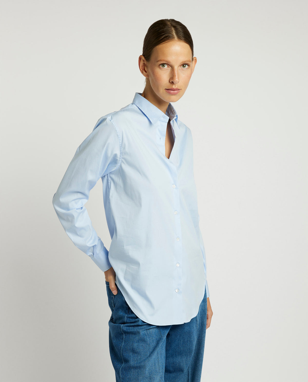 Katoen-mix blouse - Lichtblauw