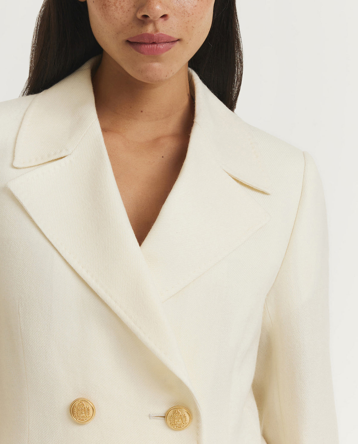 Twill Wol Double-Breasted Jasje - Ecru