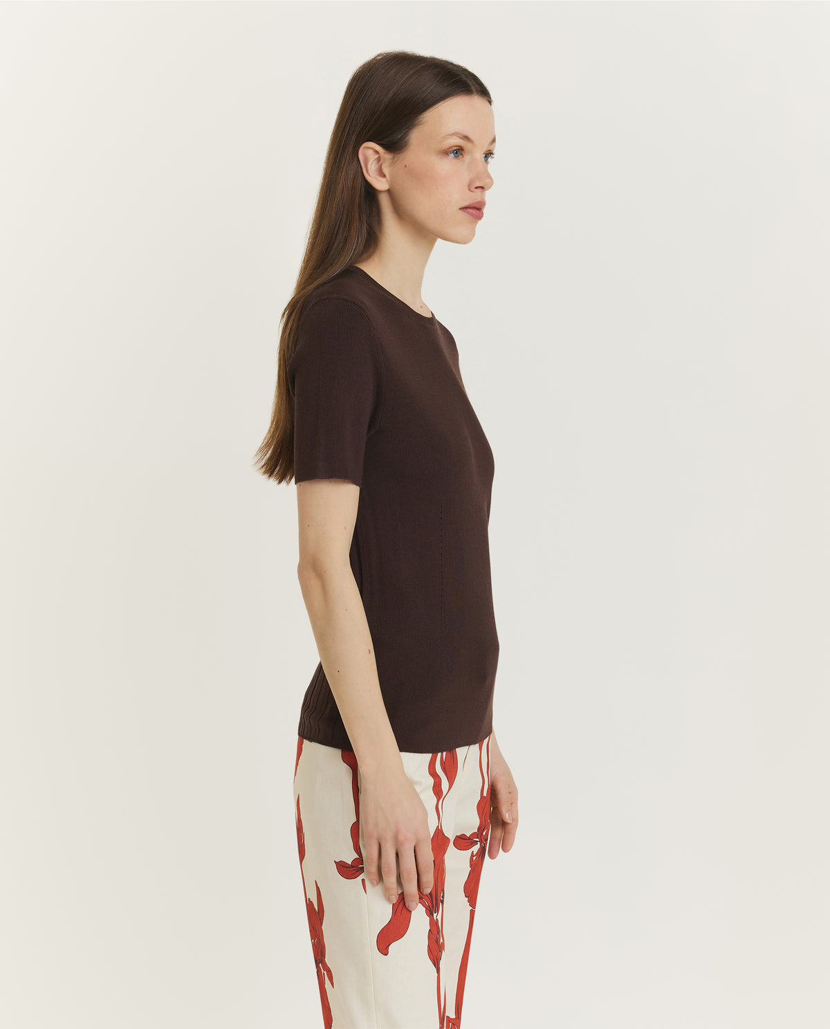 Gebreid T-Shirt - Bruin