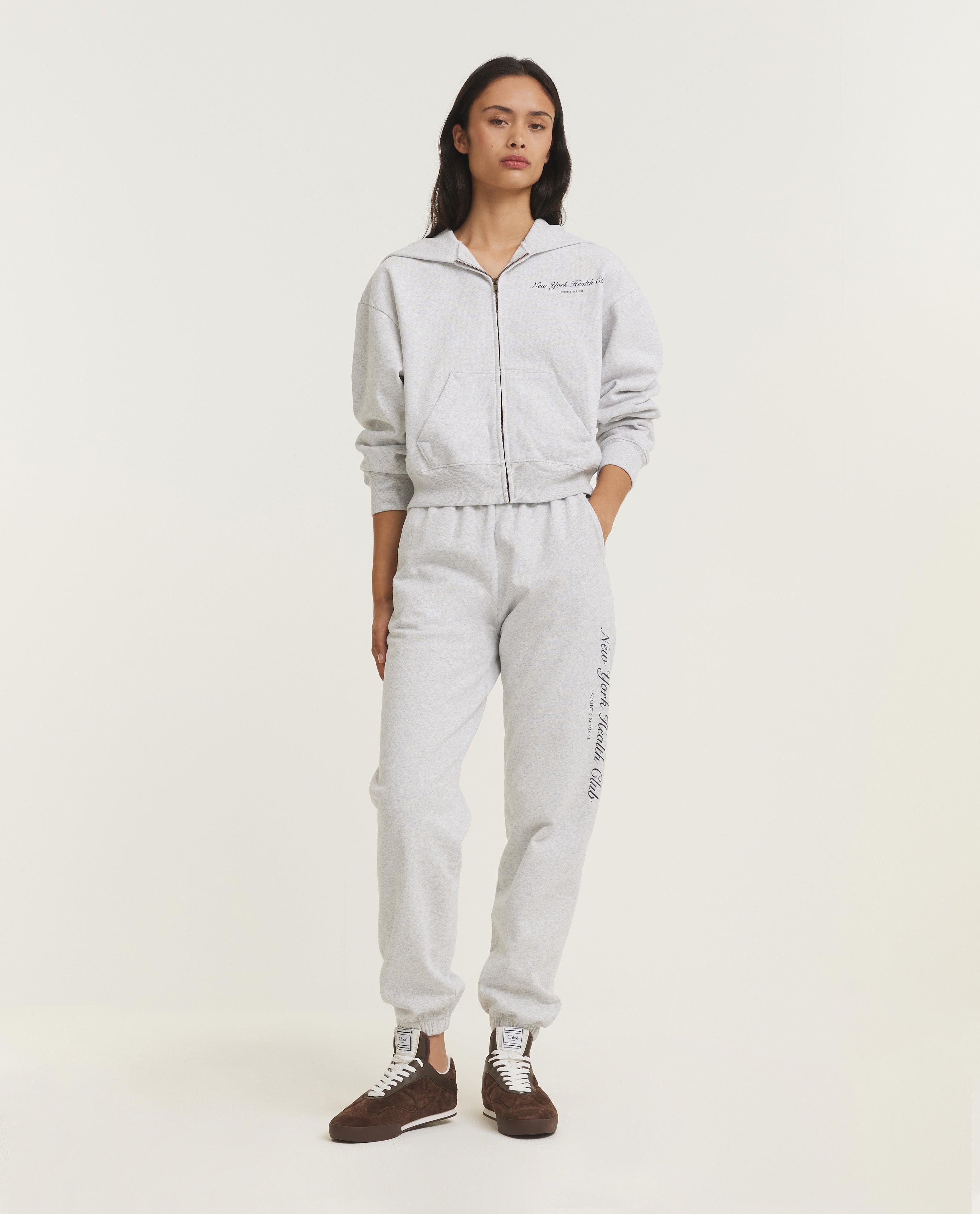 NY Health Club Cropped Zip Hoodie - Lichtgrijs