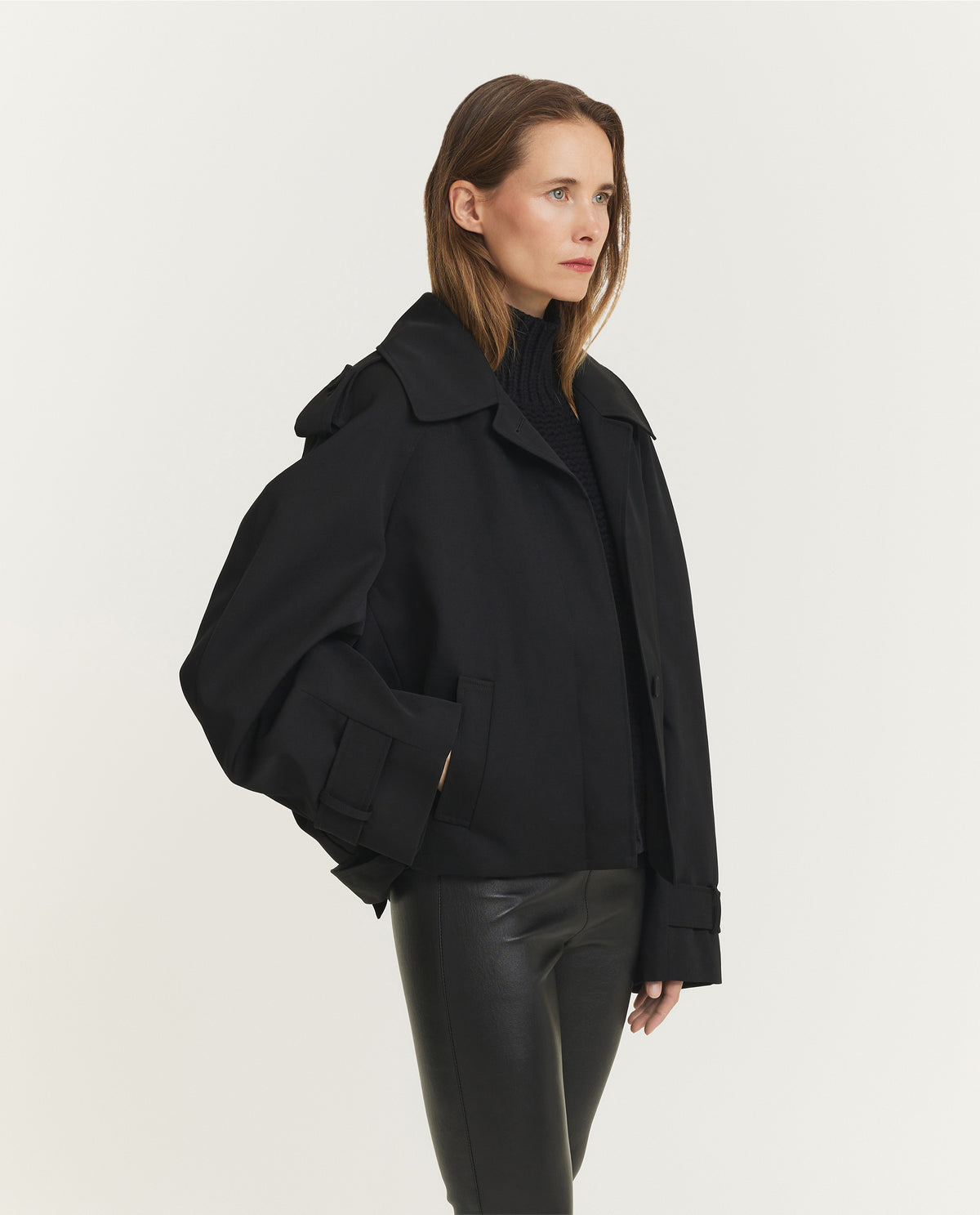 Korte Wollen Trenchcoat - Zwart