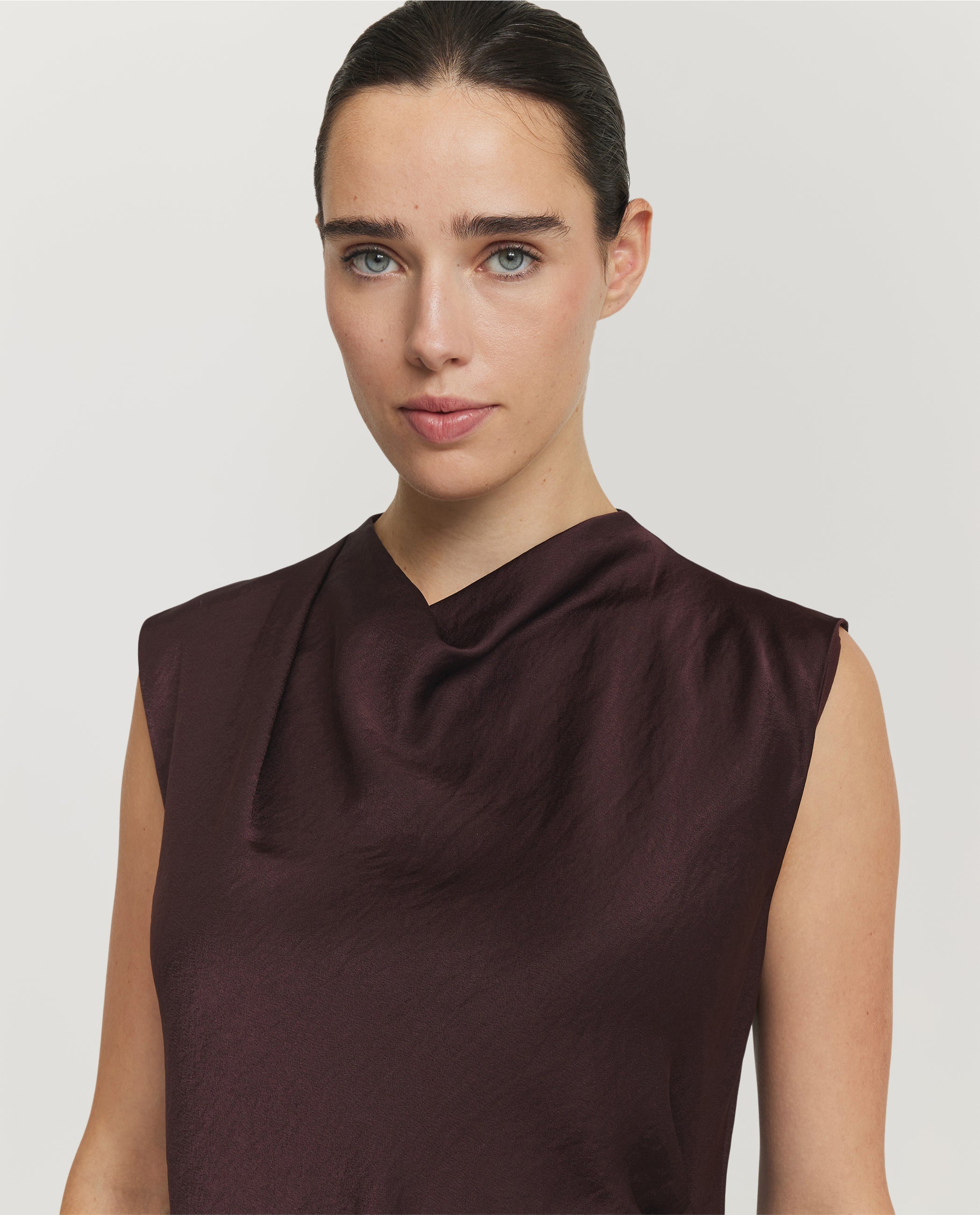 Satin Draped Cowl-Neck Top