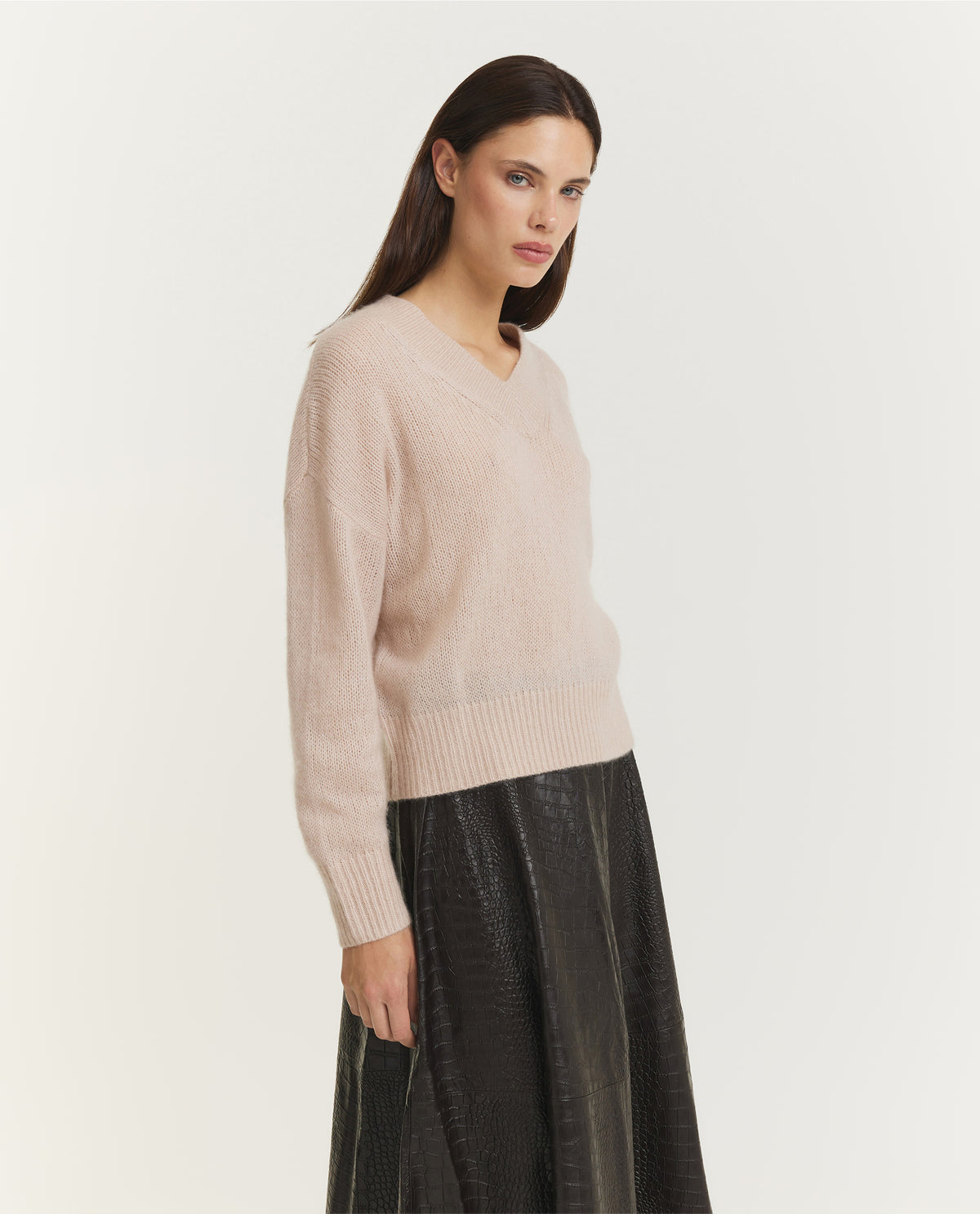 Cashmere V-Hals Trui - Lichtbruin