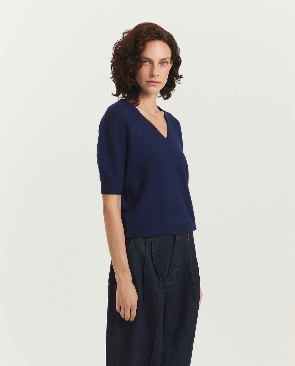 Cashmere Korte Mouwen Trui - Blauw