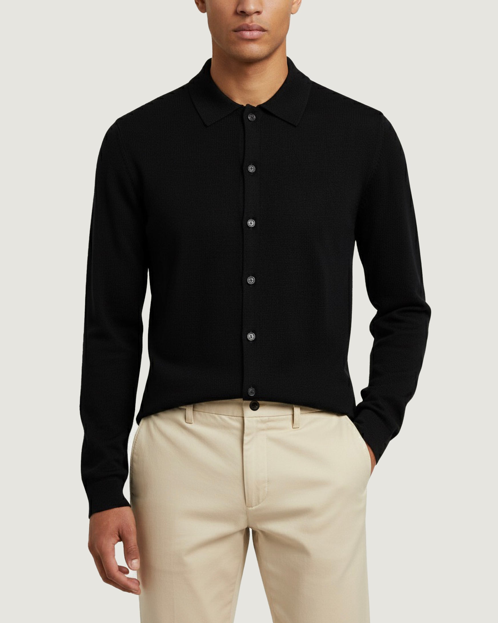 Wol Lange Mouwen Shirt - Zwart