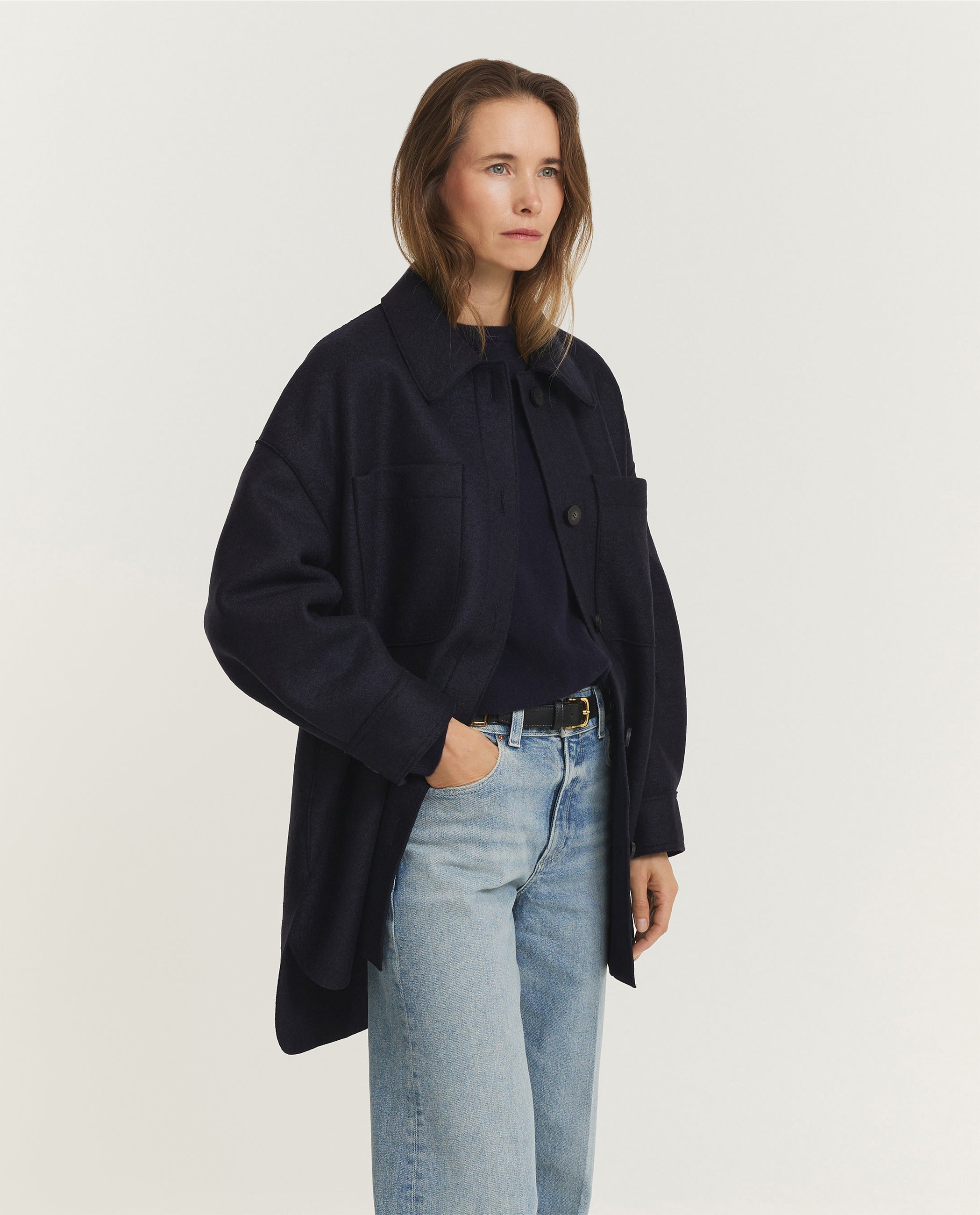 Geperst Wollen Jas - Donkerblauw