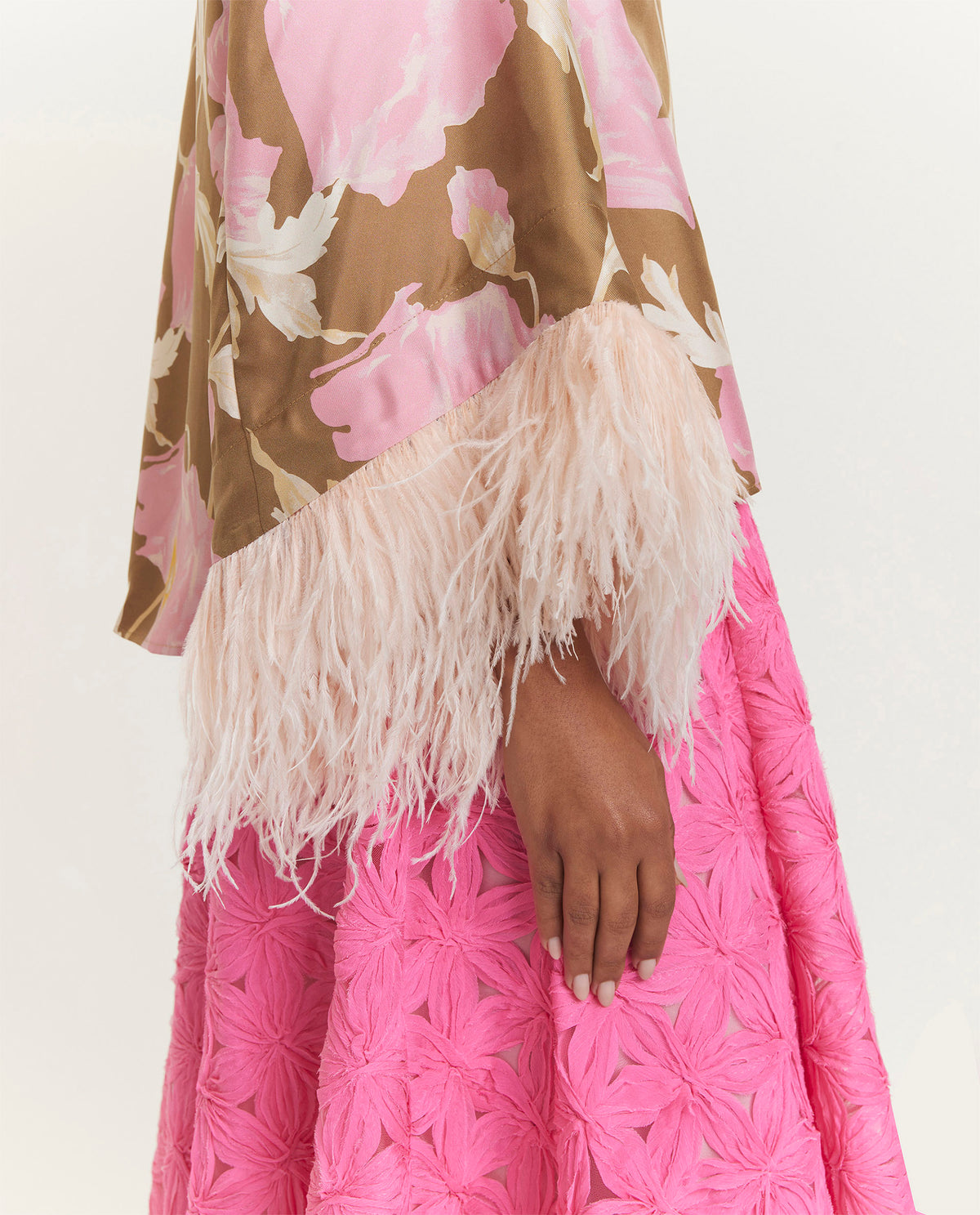 Zijden top met veren - Roze
