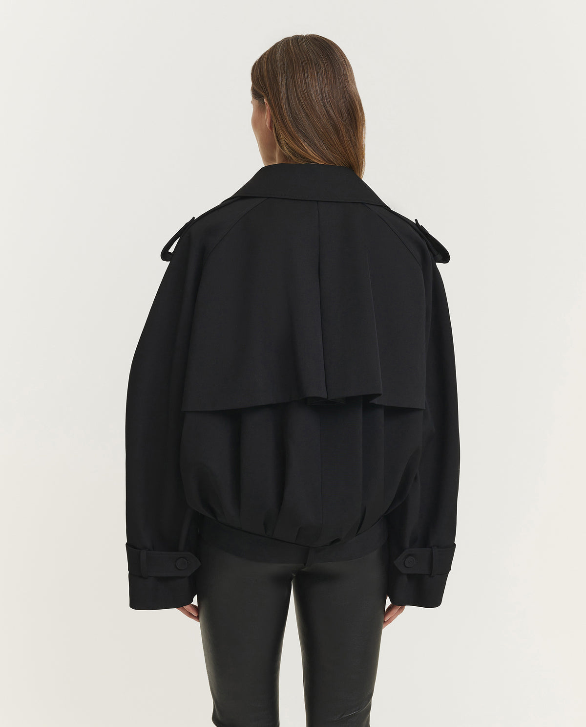 Korte Wollen Trenchcoat - Zwart