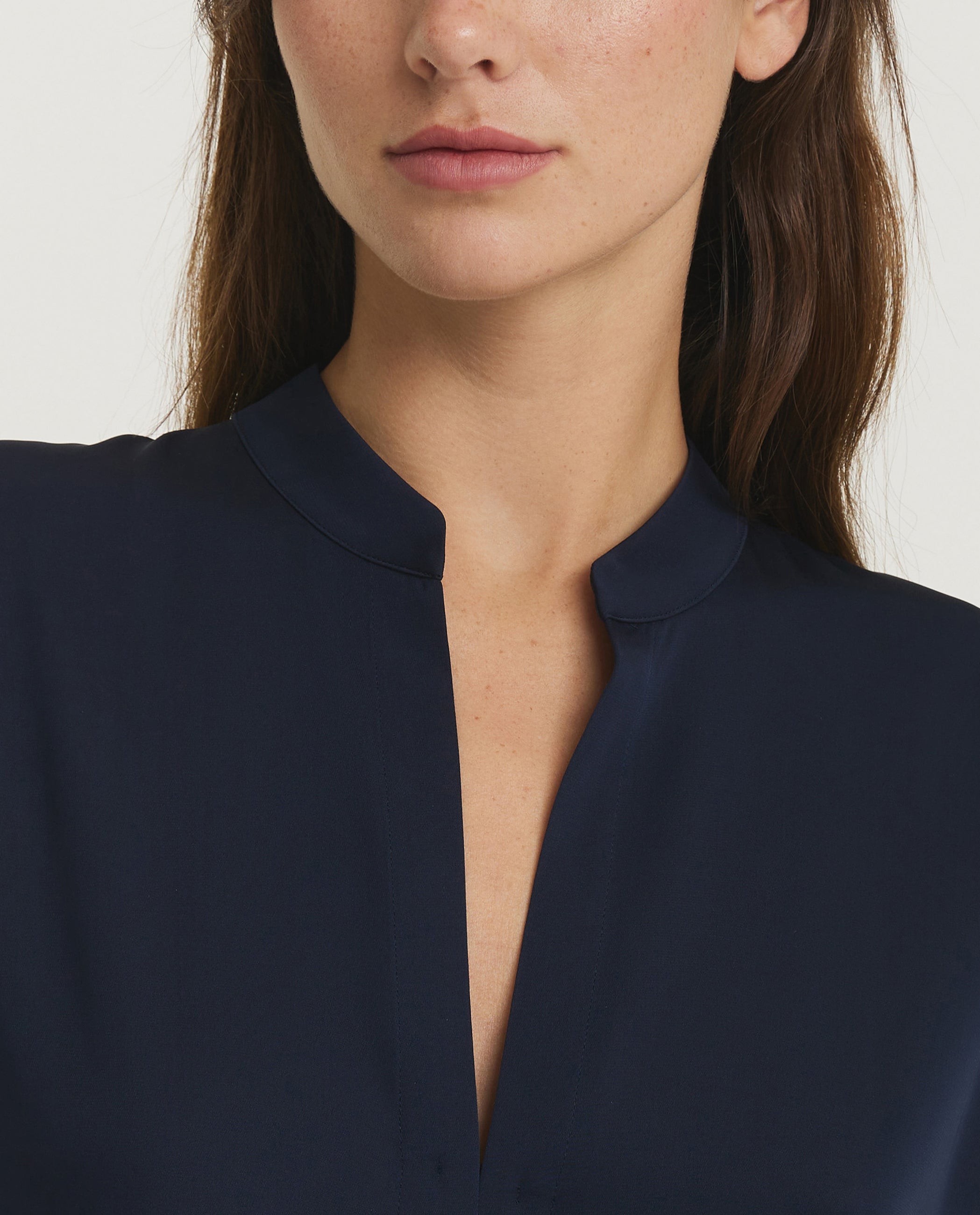 Stretch Silk Cap Sleeve Blouse - Donkerblauw