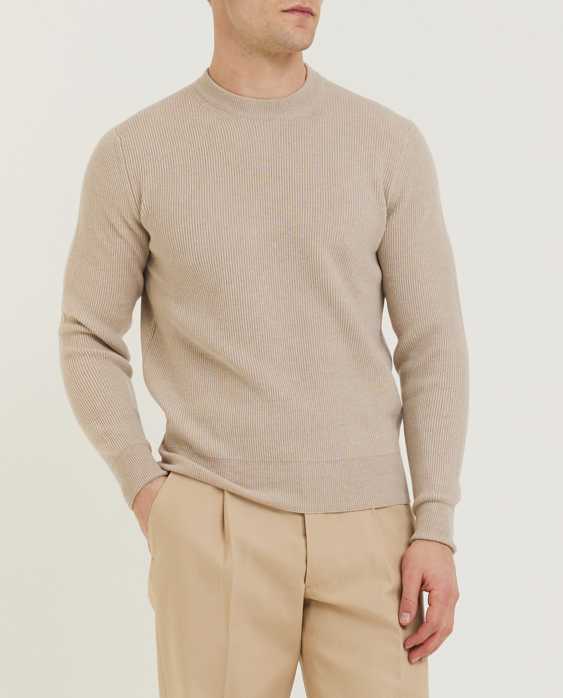 Cashmere Ronde Hals Trui - Lichtbruin