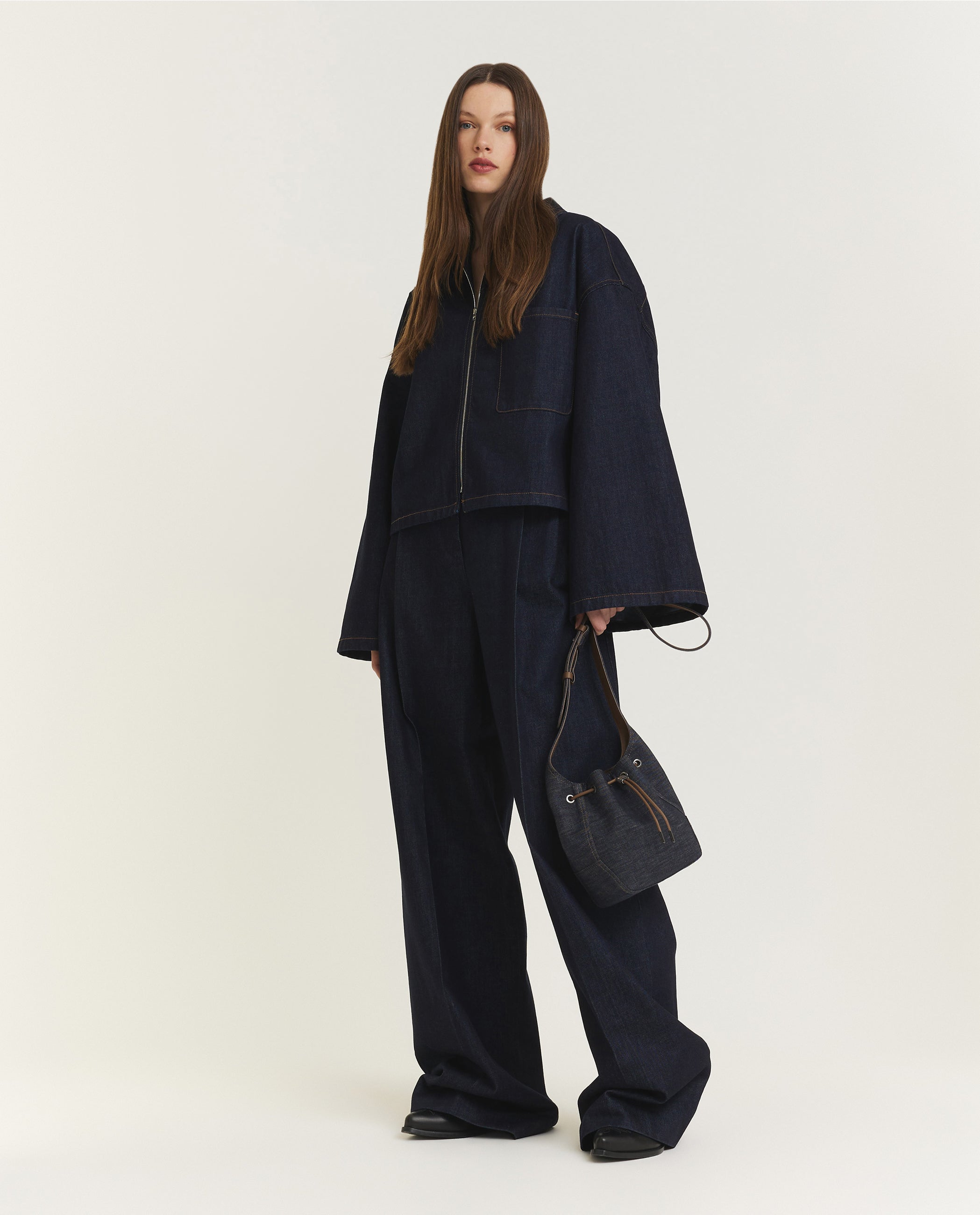 Cropped Denim Jasje - Donkerblauw