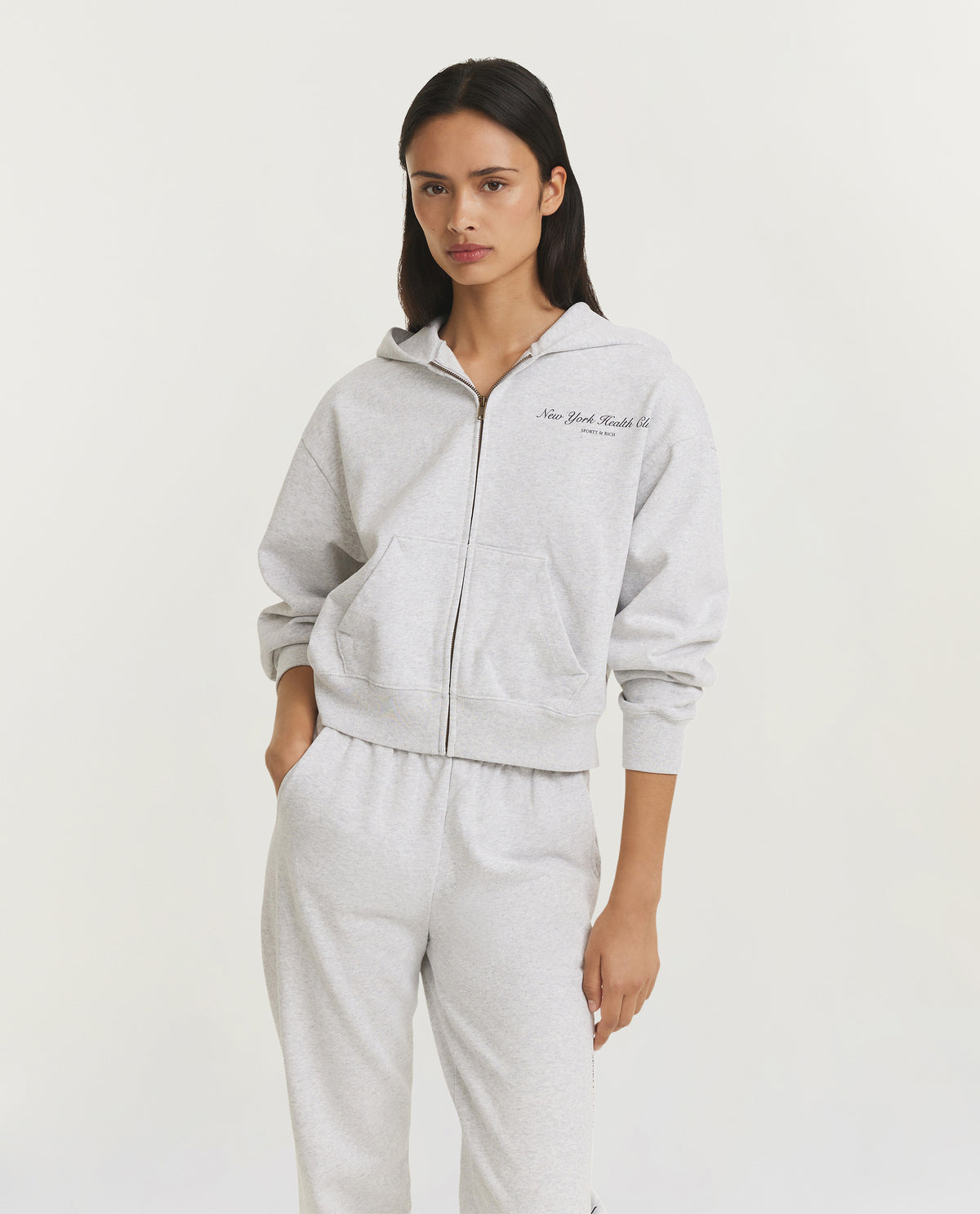 NY Health Club Cropped Zip Hoodie - Lichtgrijs