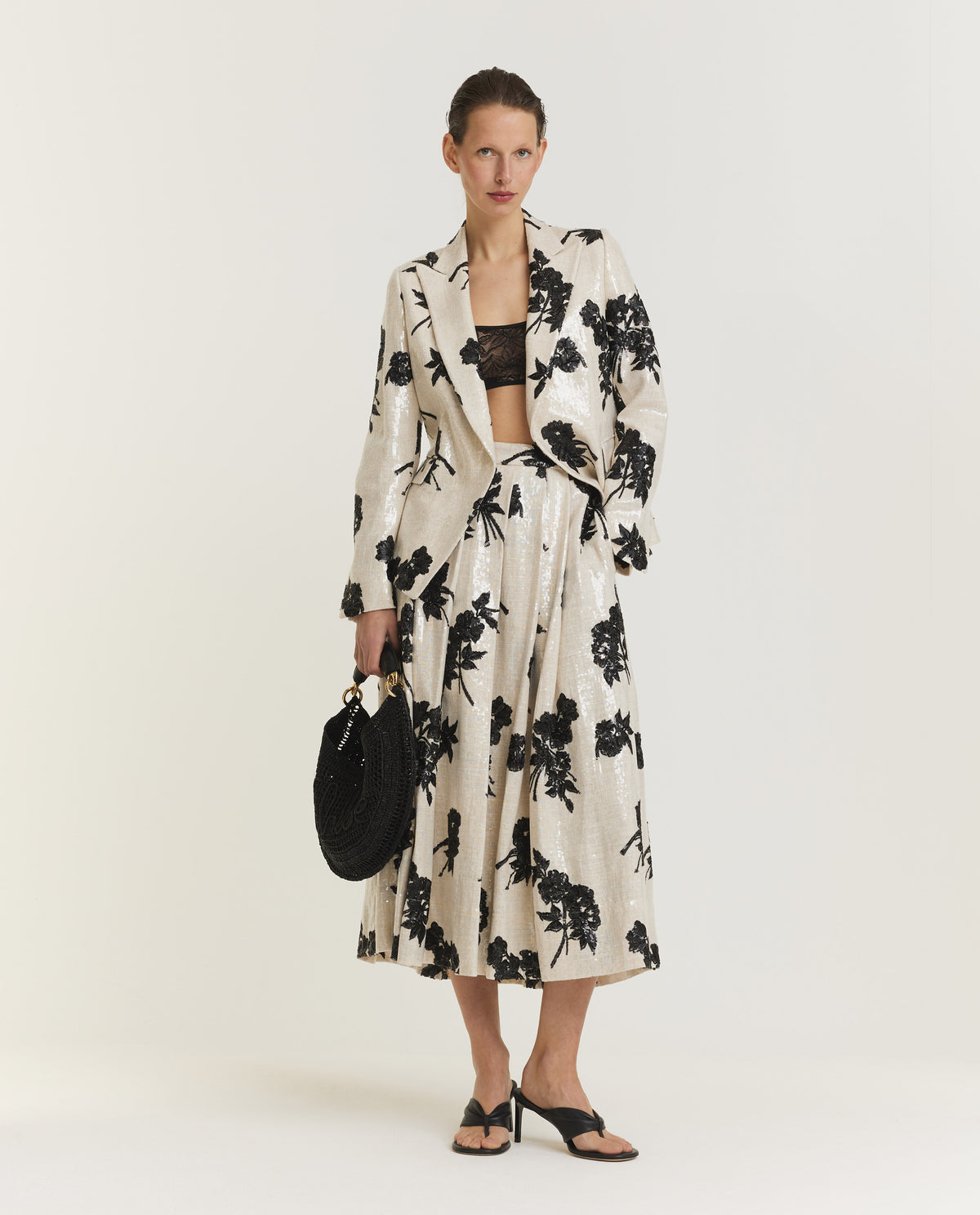 Pailletten Bloem Rok - Ecru