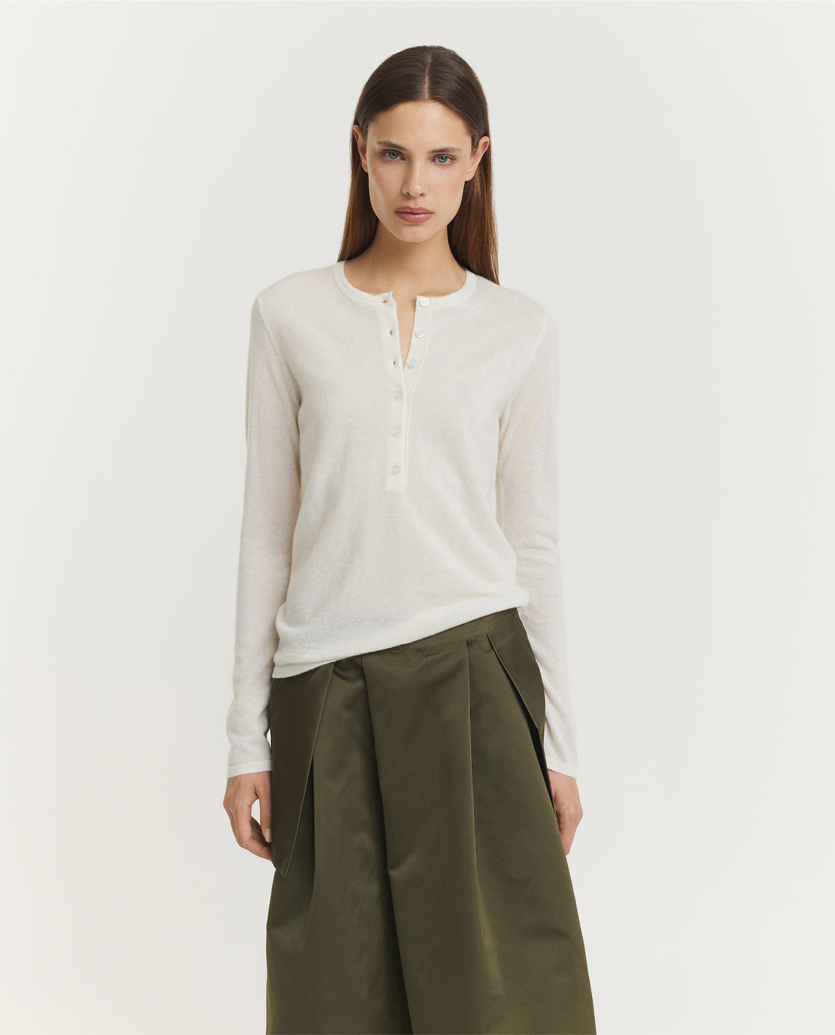 Cashmere Zijden Henley - Wit