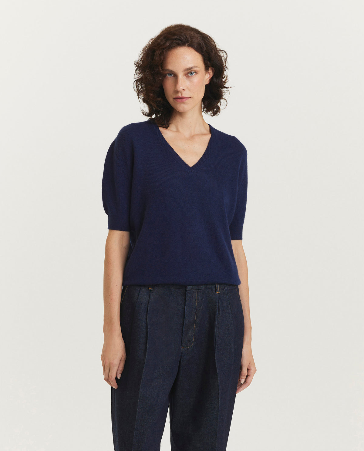 Cashmere Korte Mouwen Trui - Blauw