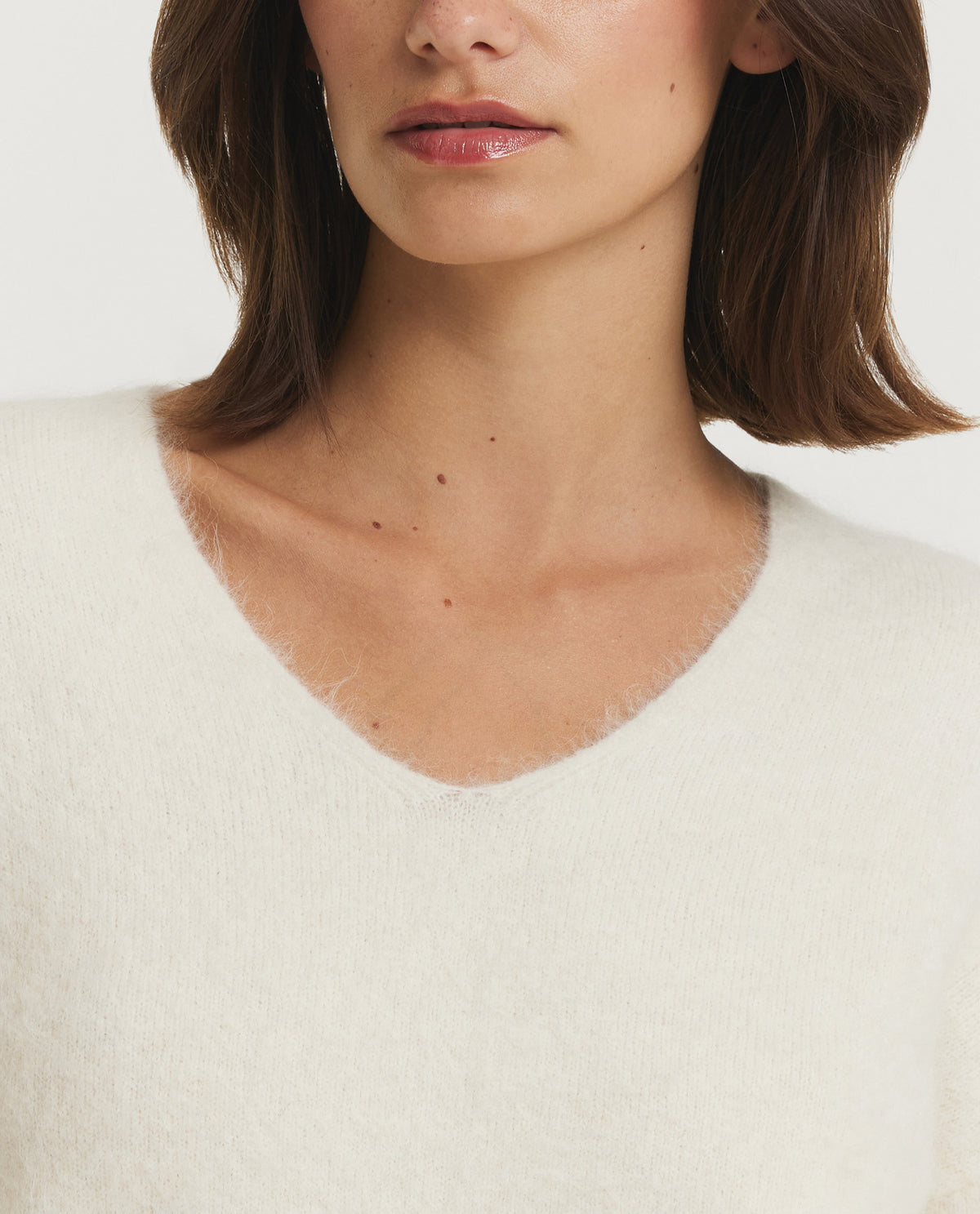 Shaggy Alpaca V-Hals Trui - Ecru