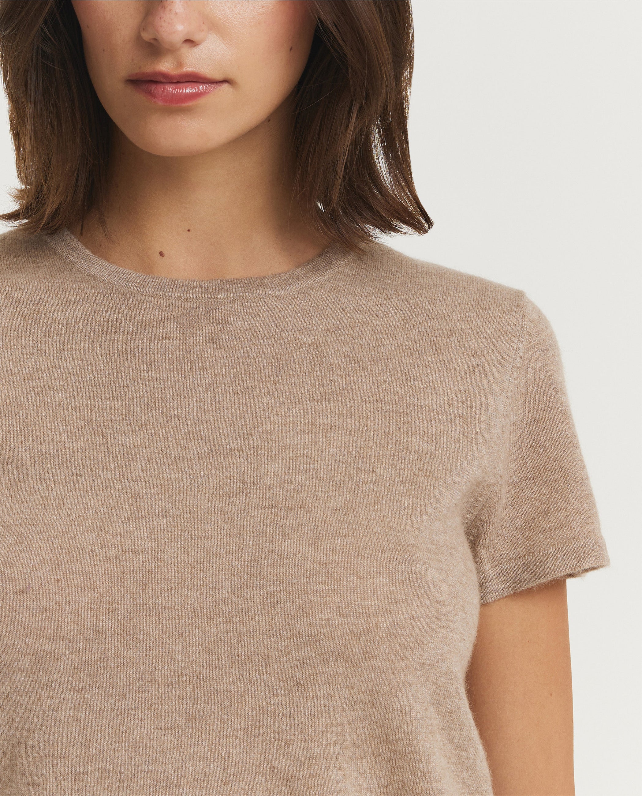 Cashmere Zijden T-Shirt - Lichtbruin