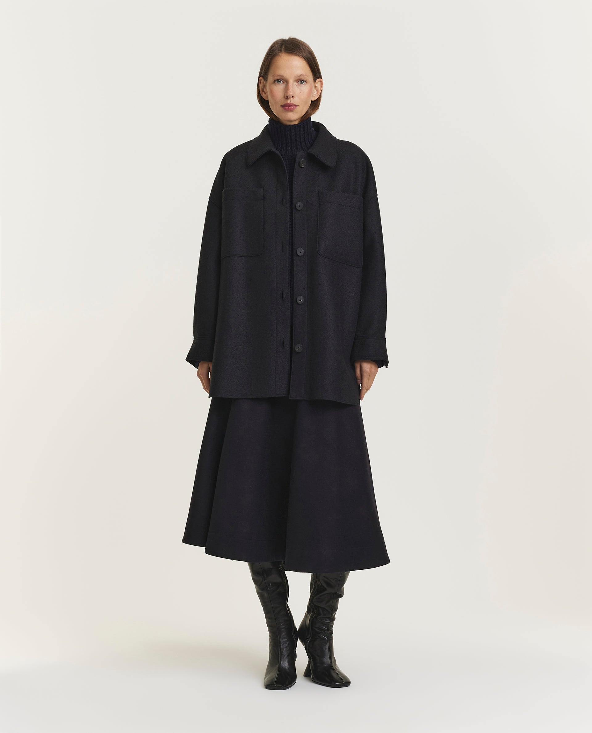 Geperst Wollen Jas - Zwart