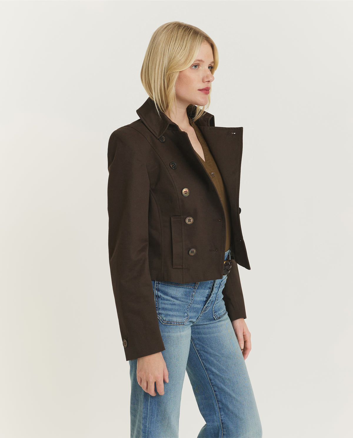 Cropped Katoenen Blazer - Bruin