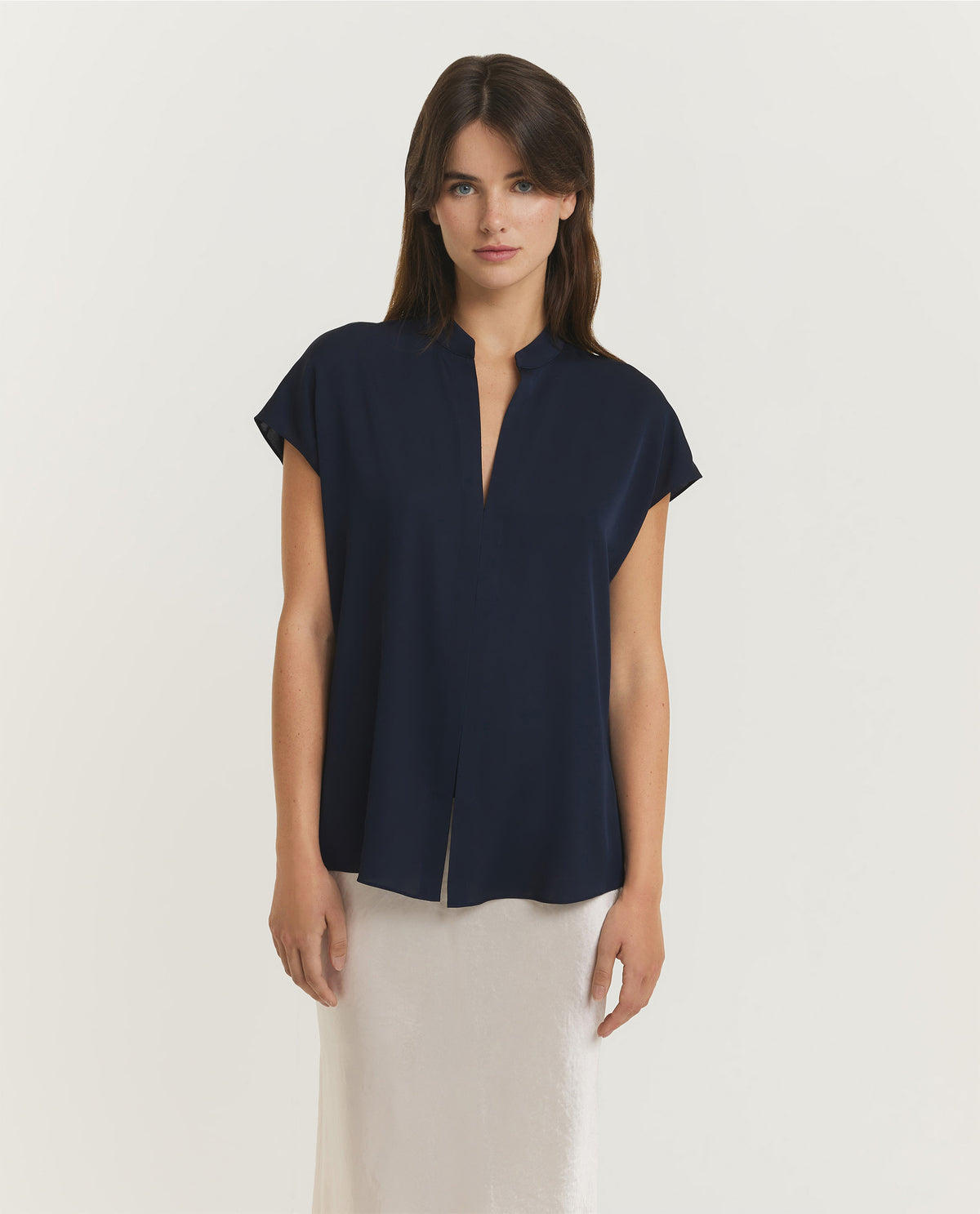 Stretch Silk Cap Sleeve Blouse