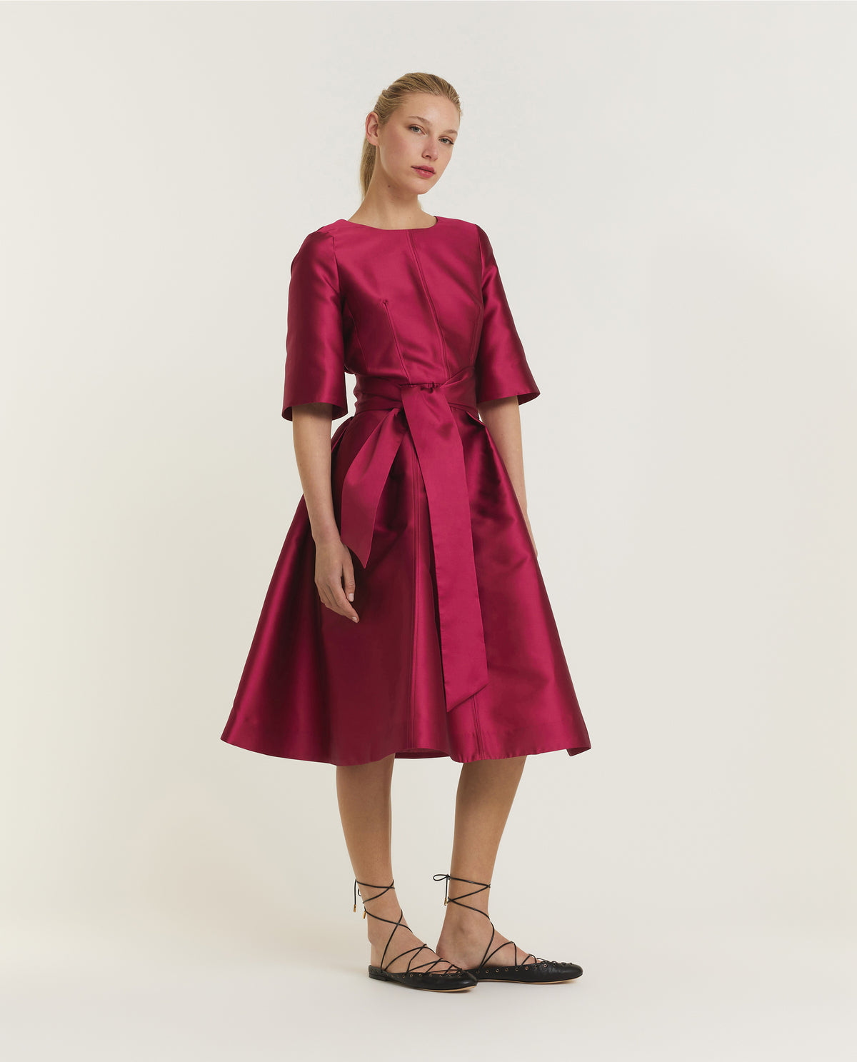 Korte Mouwen Midi Jurk - Roze