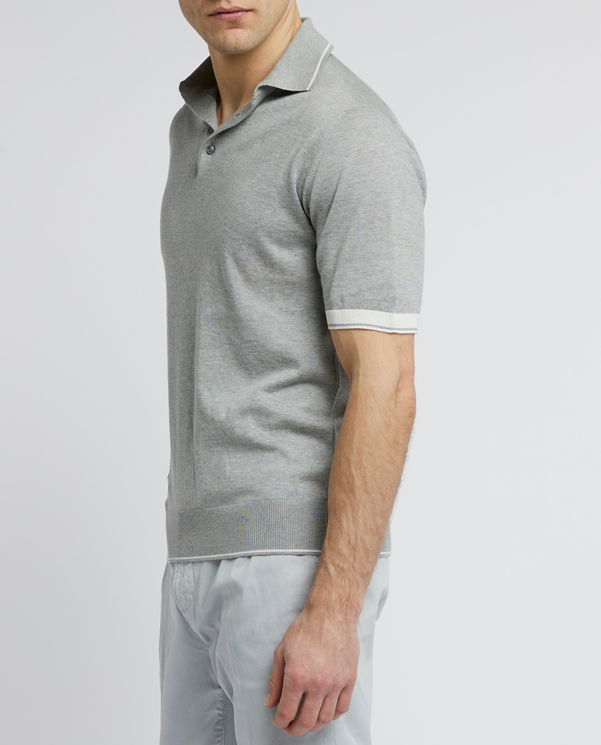 Gebreid Polo-Shirt - Lichtgrijs