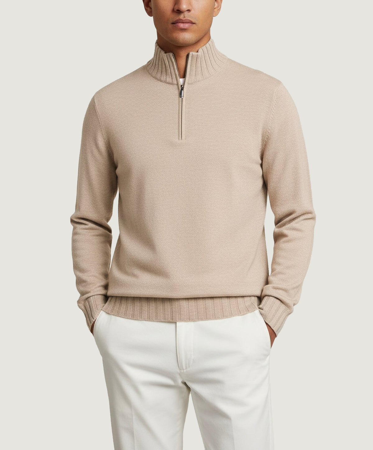 Cashmere Half-Zip Trui - Lichtbruin