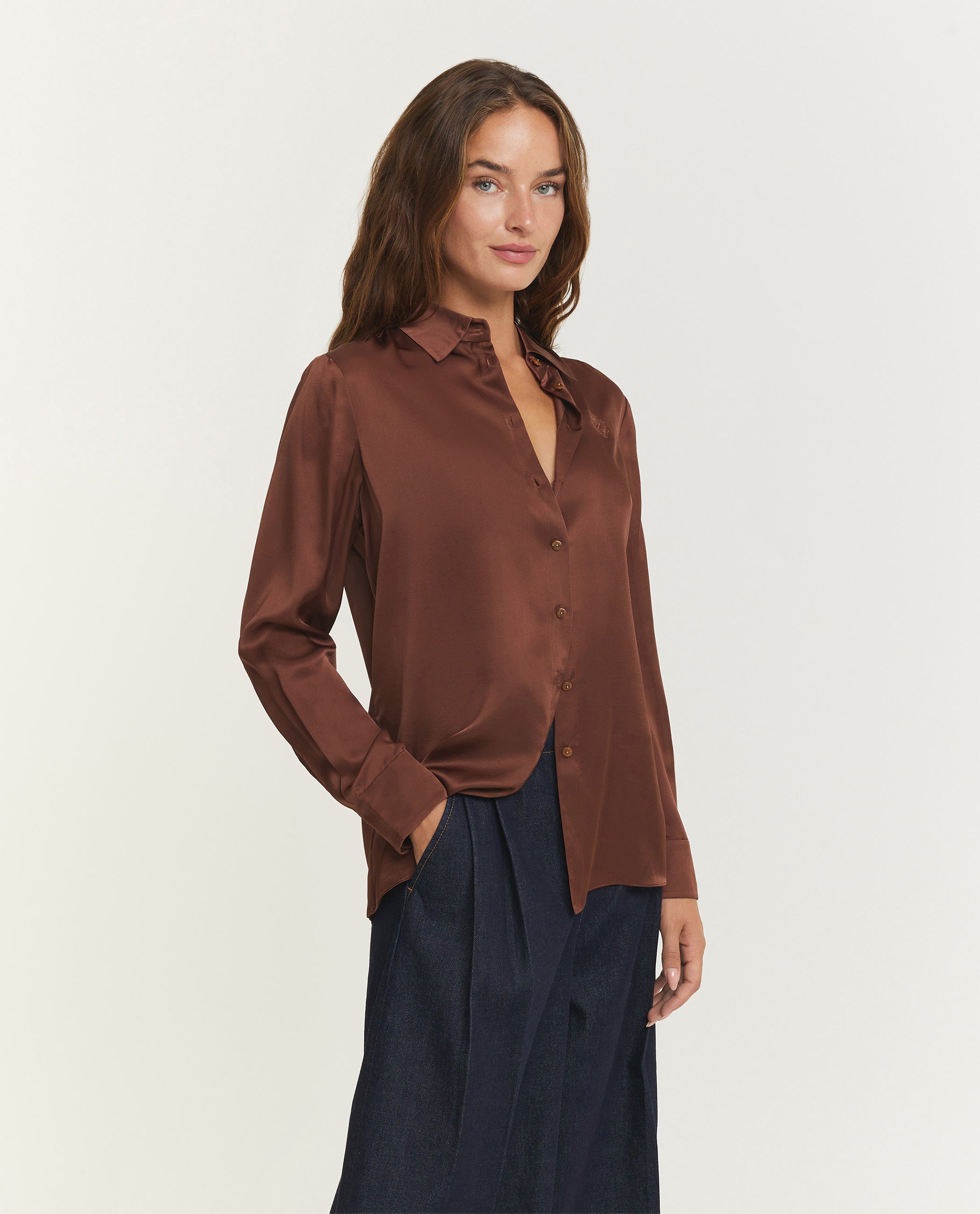 Hypnotic Zijden Shirt - Bruin