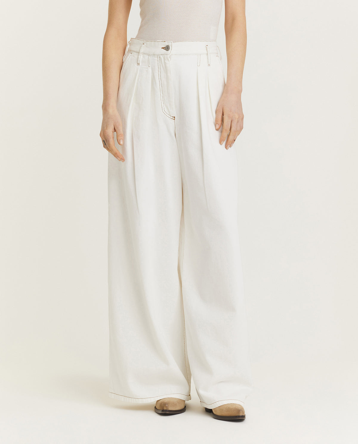 Geplooide Spijkerbroek - Ecru