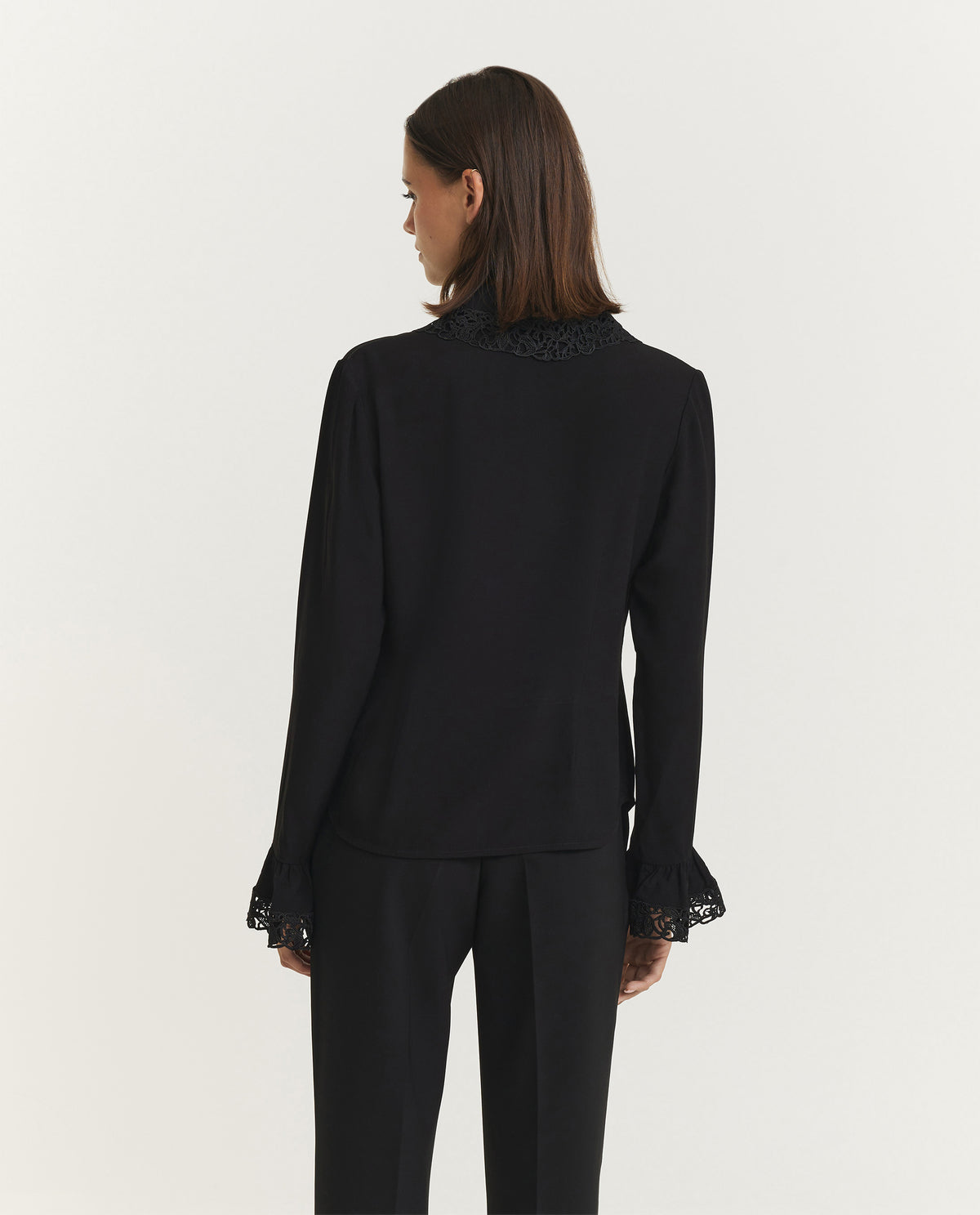 Lace Trimmed Shirt - Zwart