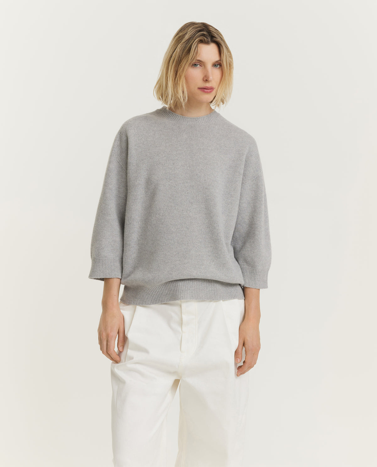 Wollen Ronde Hals Trui - Lichtgrijs