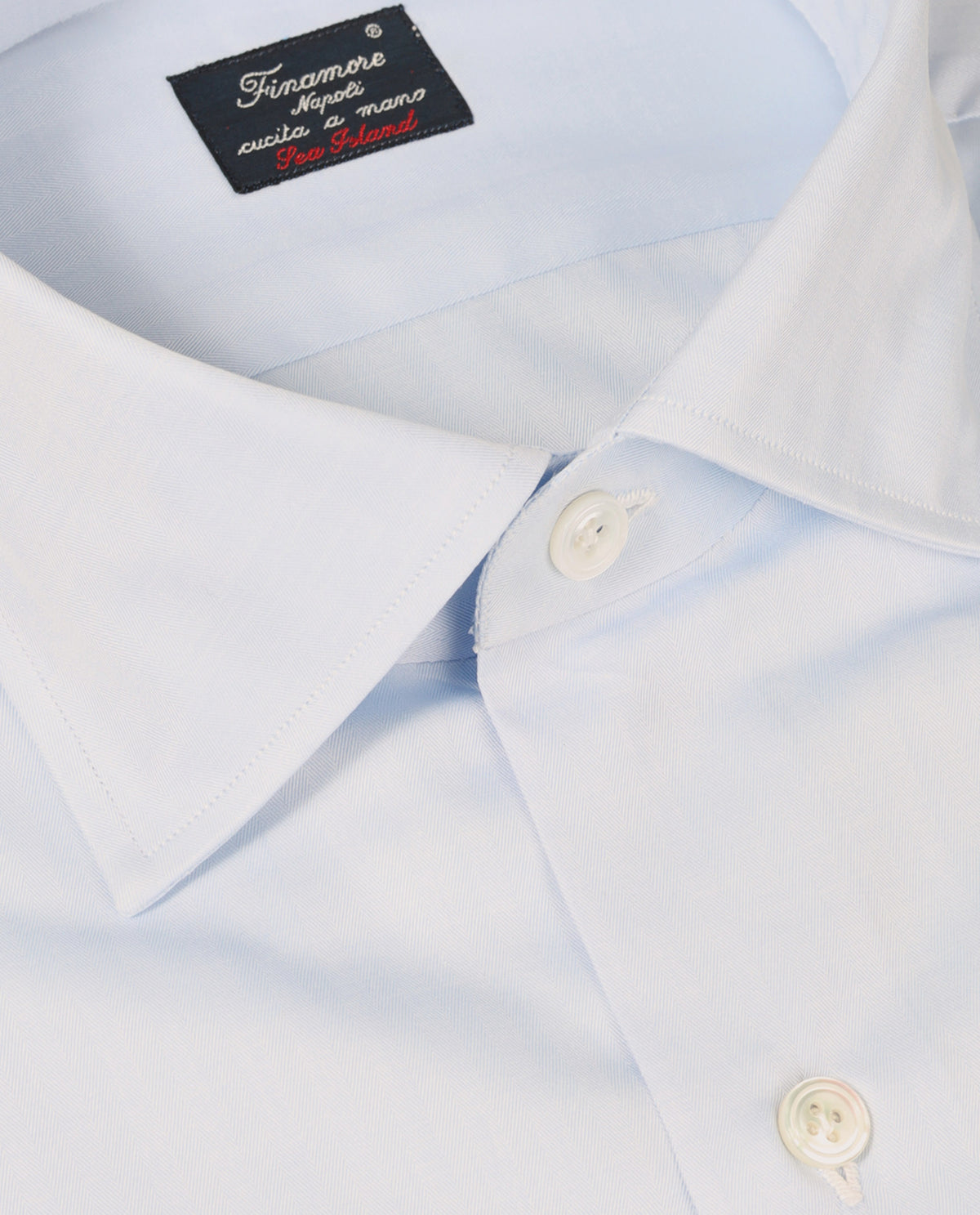 Dubbel Manchet Visgraat Shirt - Lichtblauw