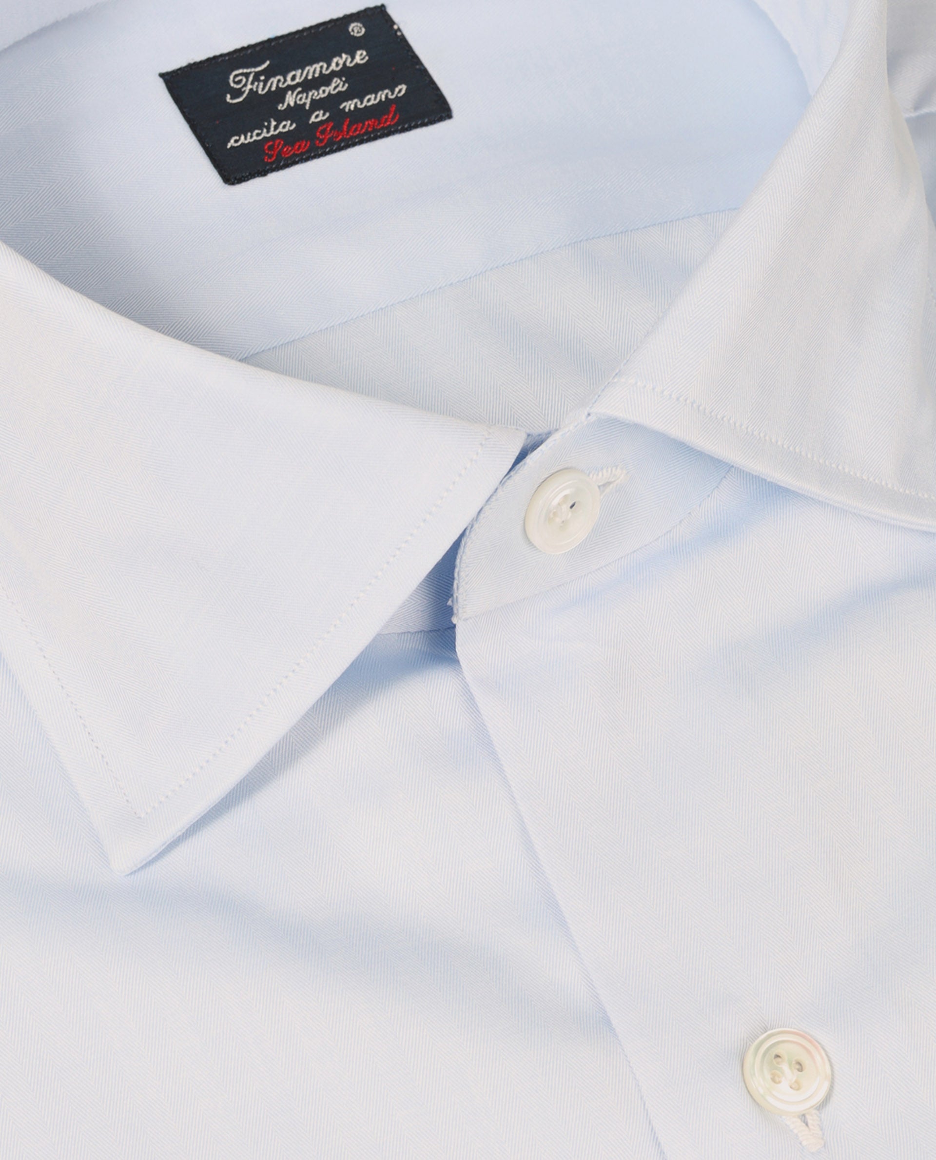 Dubbel Manchet Visgraat Shirt - Lichtblauw