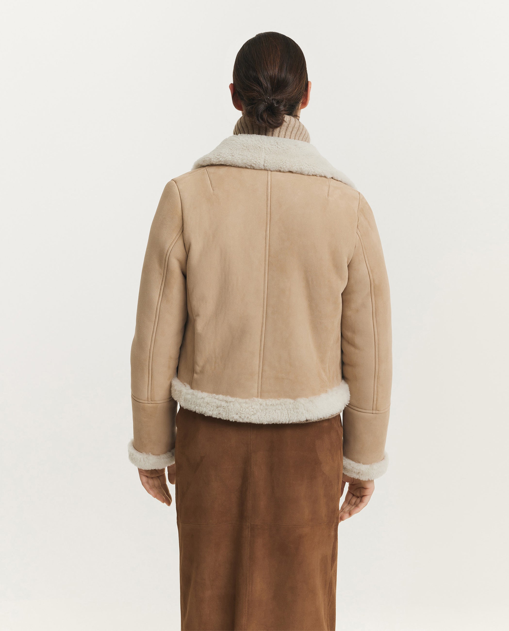 Cropped Shearling Jasje - Lichtbruin