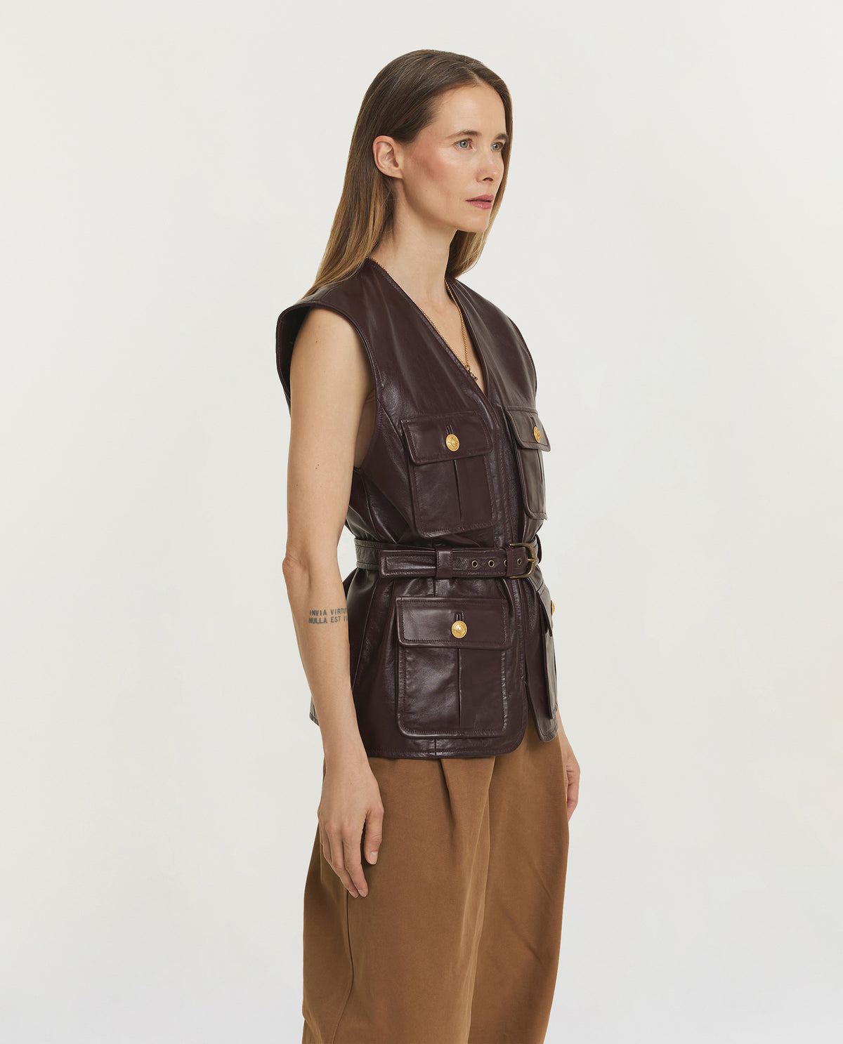 Utilitarian Lederen Vest - Bruin