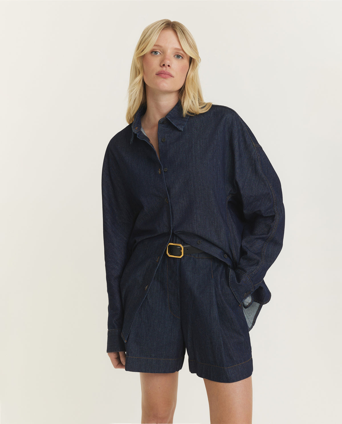 Denim Cocoon Shirt - Donkerblauw