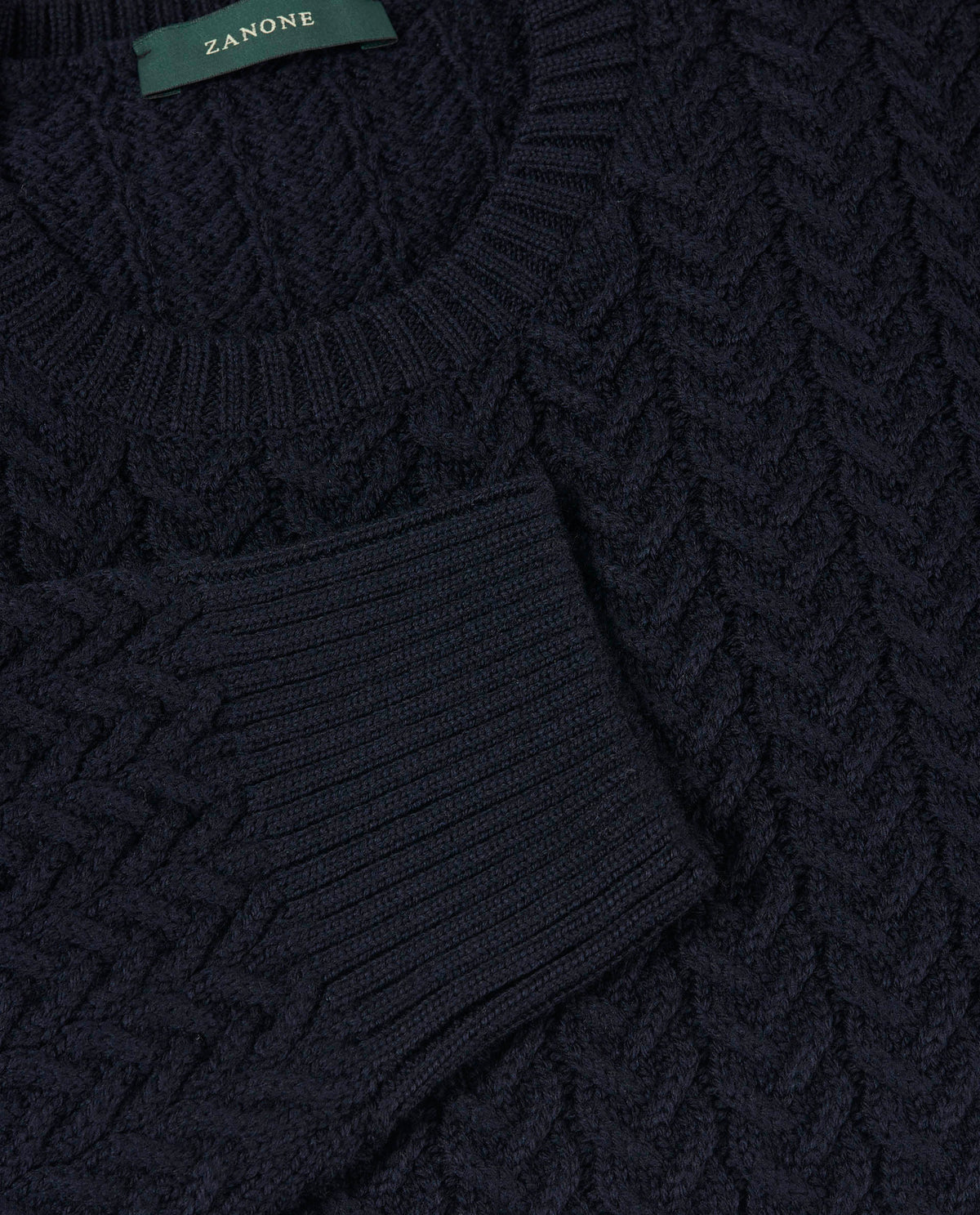 Ronde Hals Kabel Trui - Donkerblauw