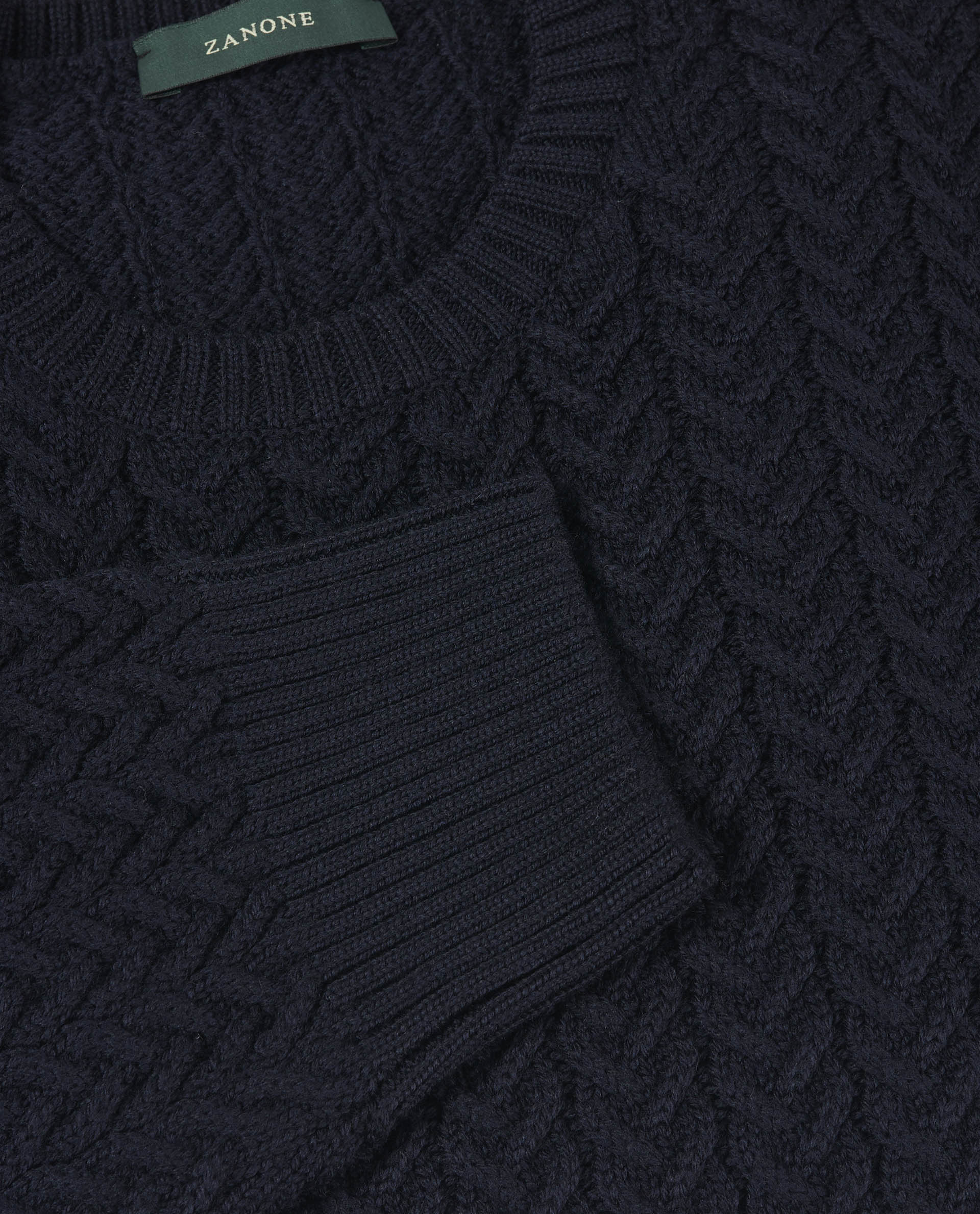 Ronde Hals Kabel Trui - Donkerblauw