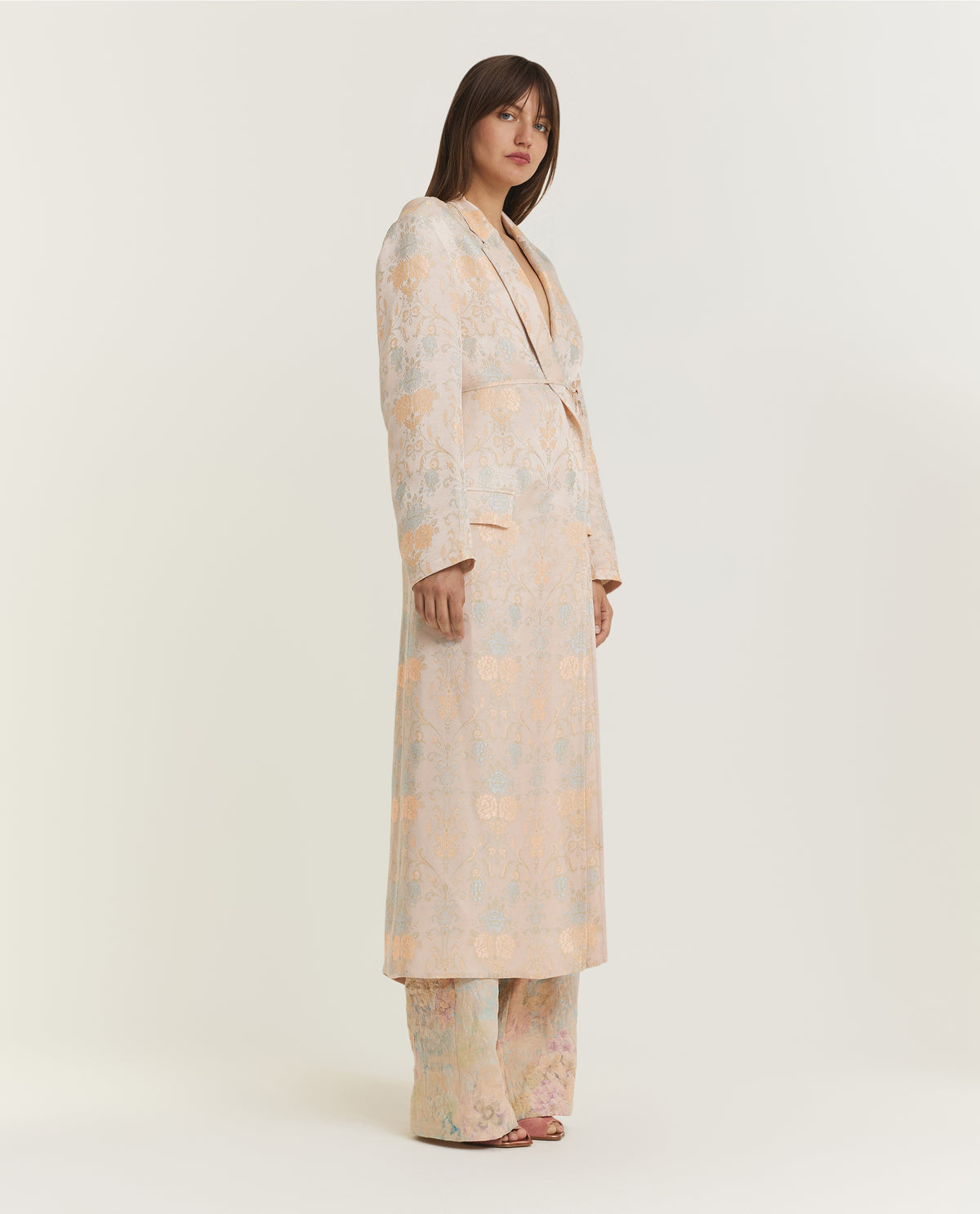 Floral Jacquard Jas - Roze