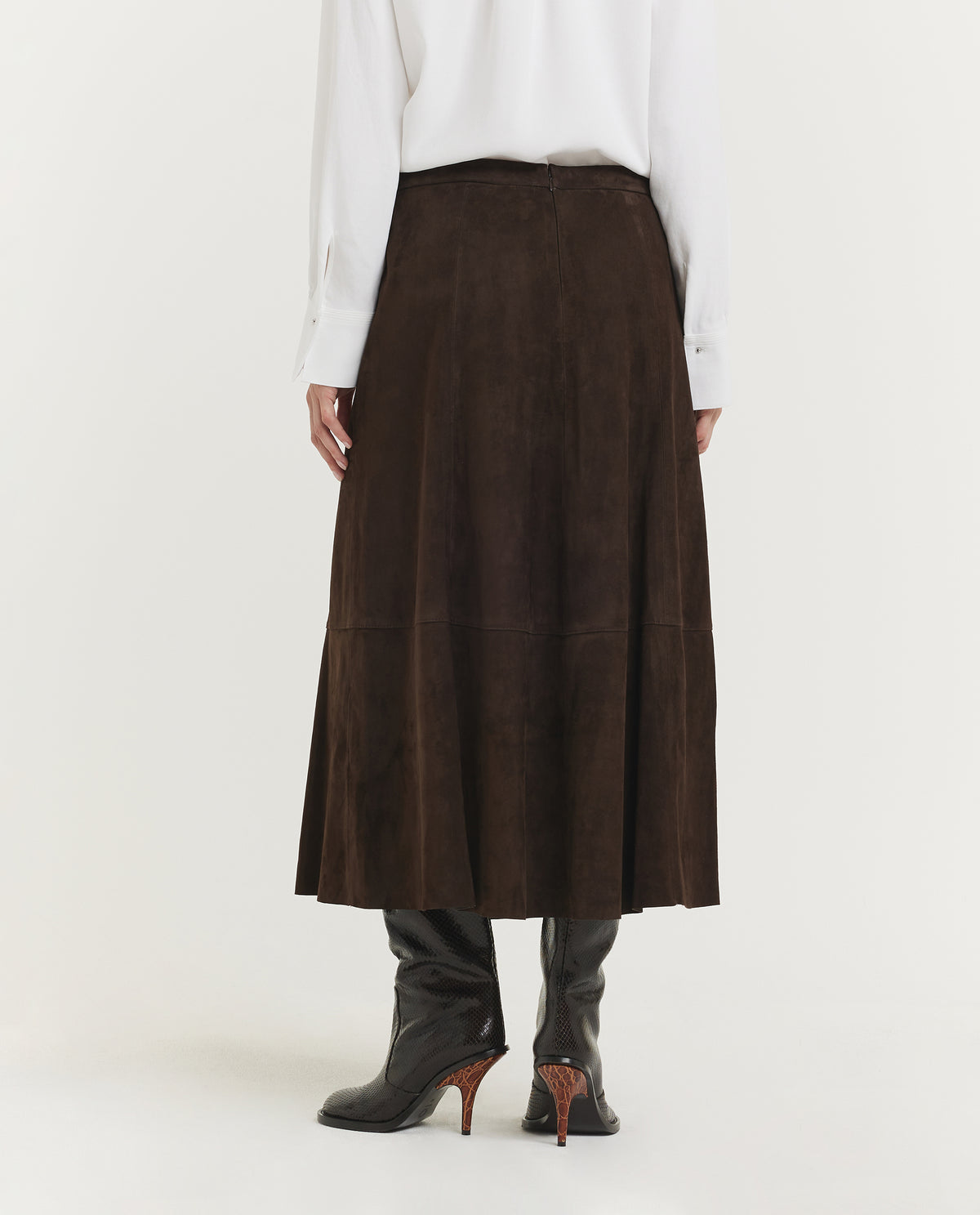 Mid-Rise Flared Suede Skirt