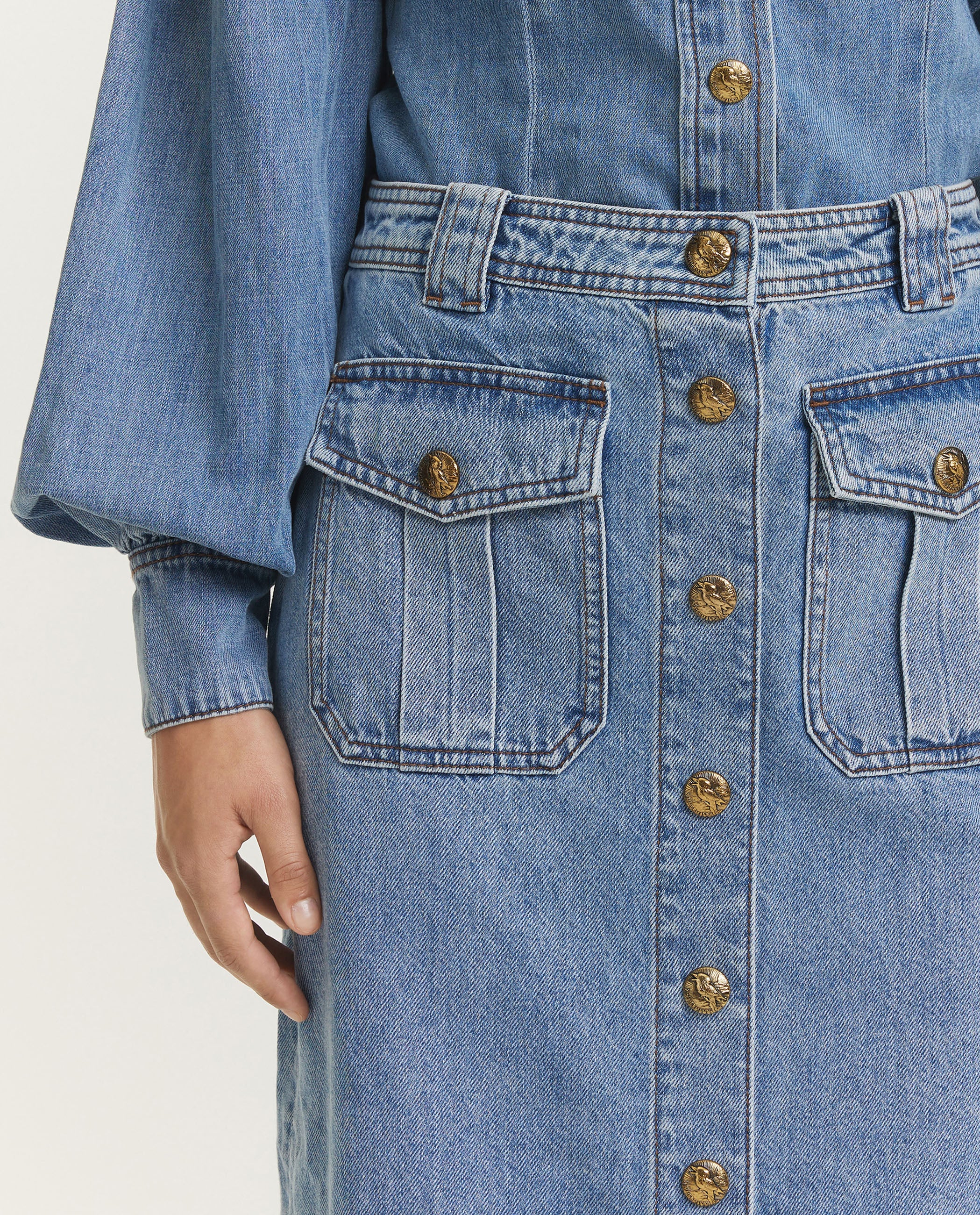 Denim Pencil Midi Skirt